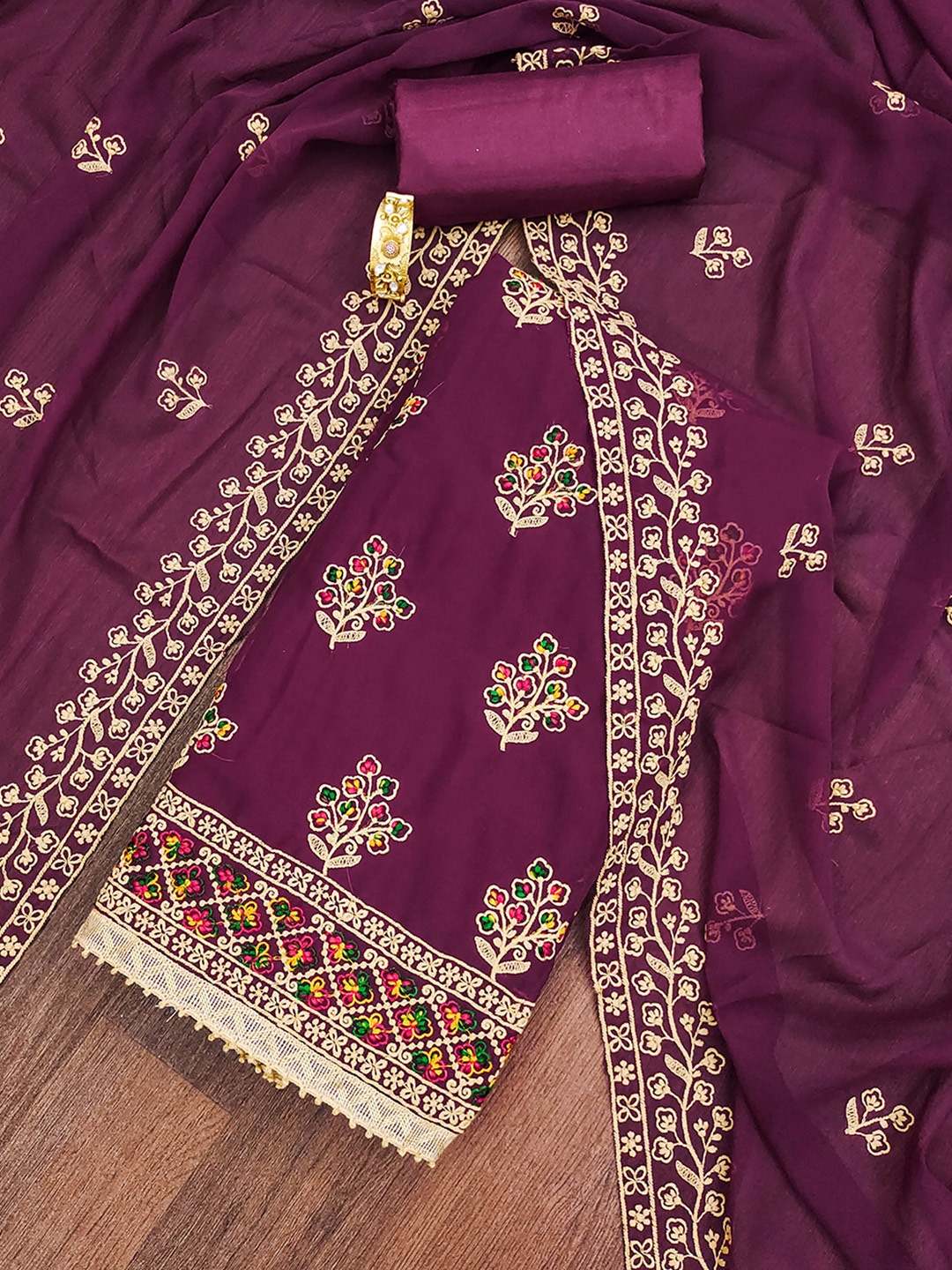 

MANVAA Embroidered Unstitched Dress Material, Purple