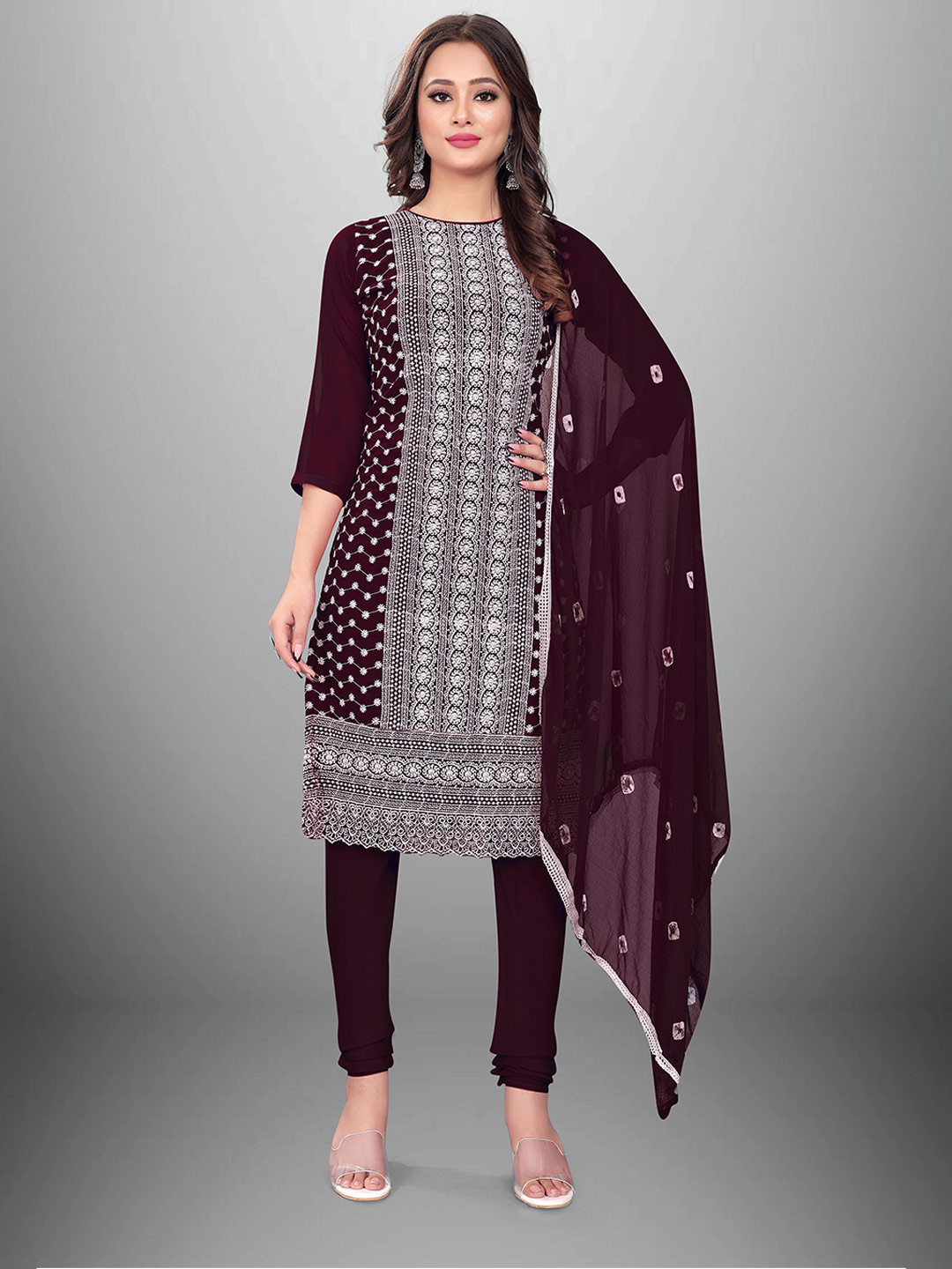 

MANVAA Embroidered Unstitched Dress Material, Magenta