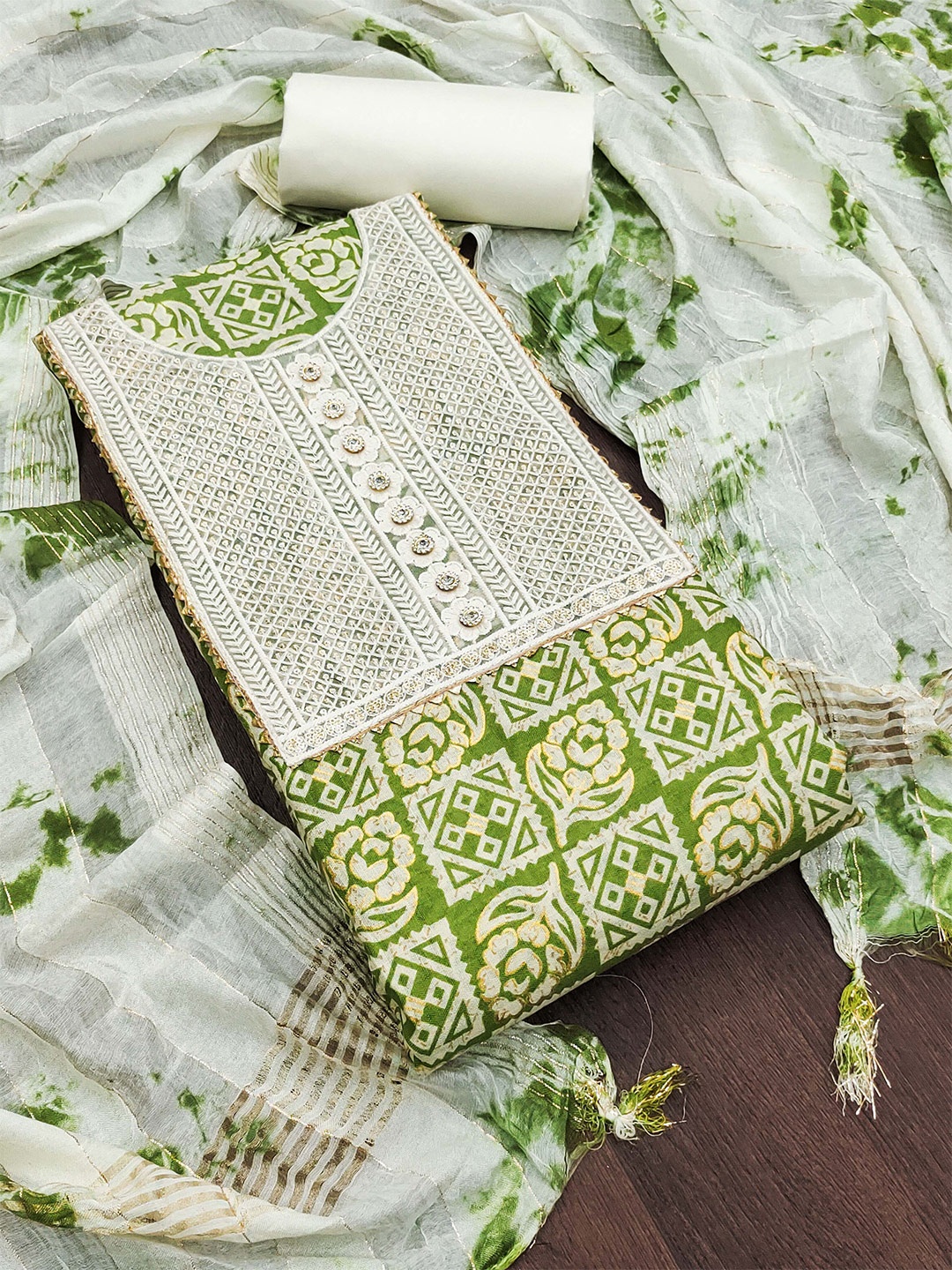 

MANVAA Embroidered Unstitched Dress Material, Green