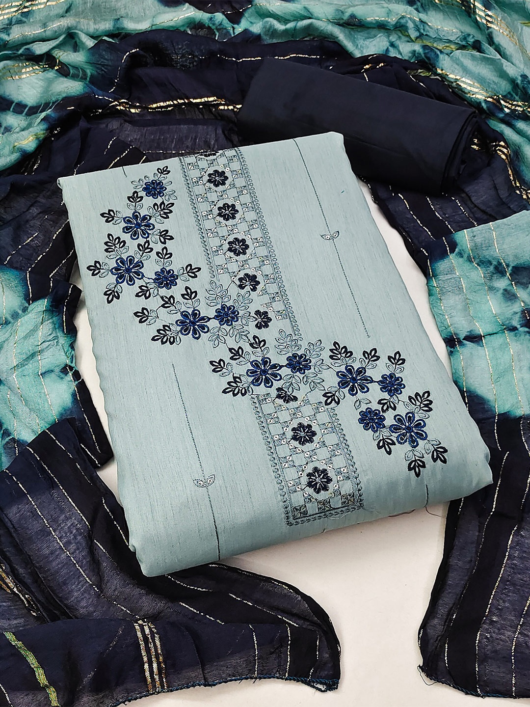 

MANVAA Embroidered Unstitched Dress Material, Sea green