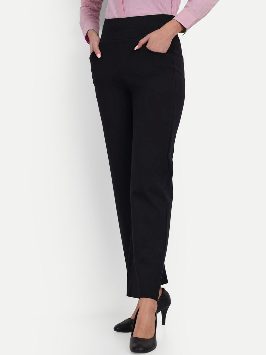 

BROADSTAR Women Smart Straight Fit High-Rise Stretchable Formal Trousers, Black