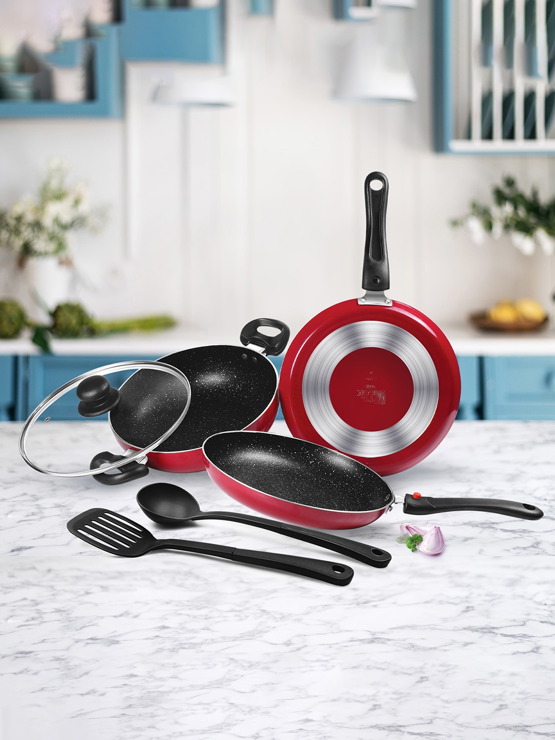 

Milton Pro Cook Kitchen Pride Set of 5 Non-Induction Dishwasher Hot Plate Flame Safe, Maroon