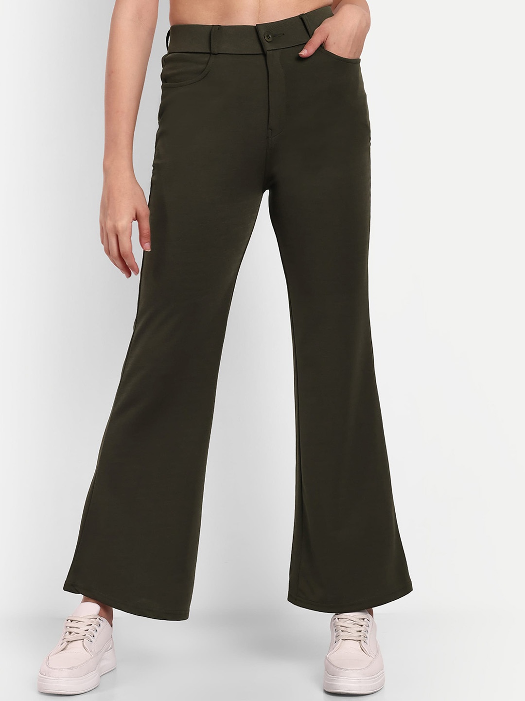 

Next One Women Smart Flared High-Rise Bootcut Trousers, Olive