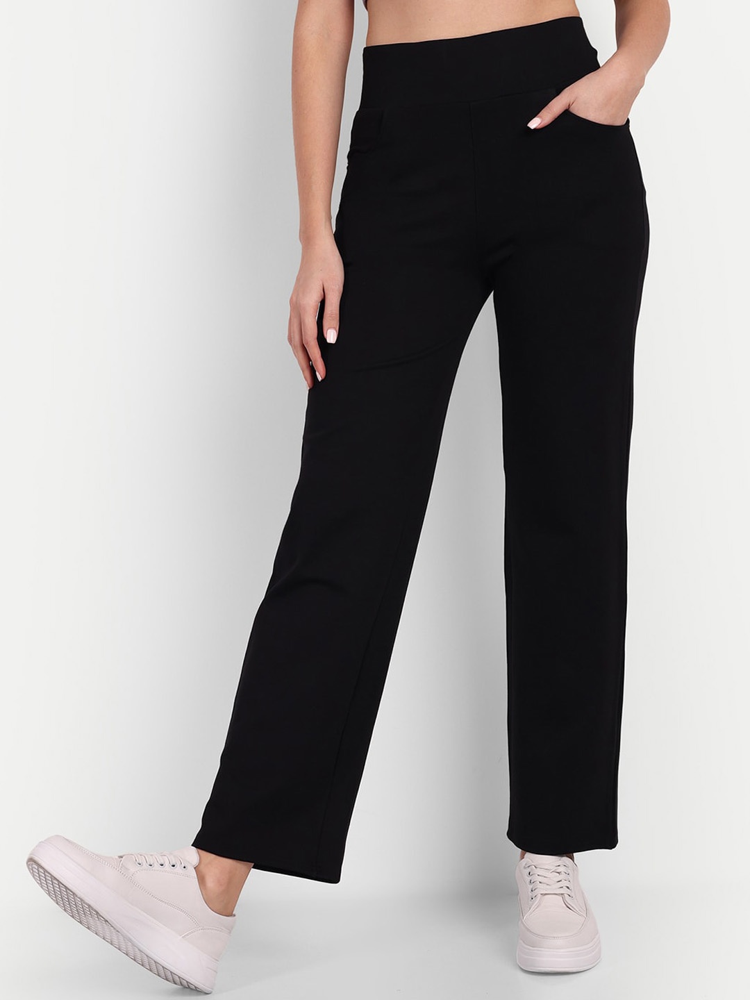 

Next One Women Smart Straight Fit High-Rise Trousers, Black