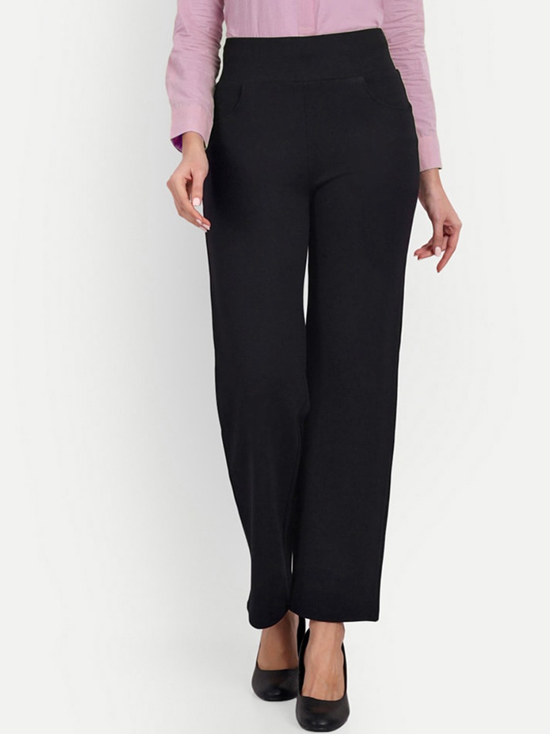 

Next One Women Smart Straight Fit High-Rise Easy Wash Trousers, Black