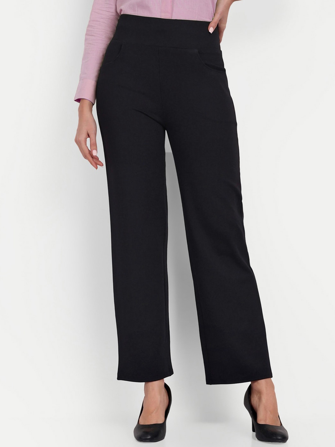 

Next One Women Smart Straight Fit High-Rise Trousers, Black
