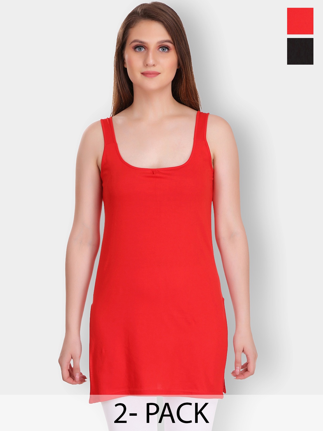

SELFCARE Pack Of 2 Long Camisoles, Red