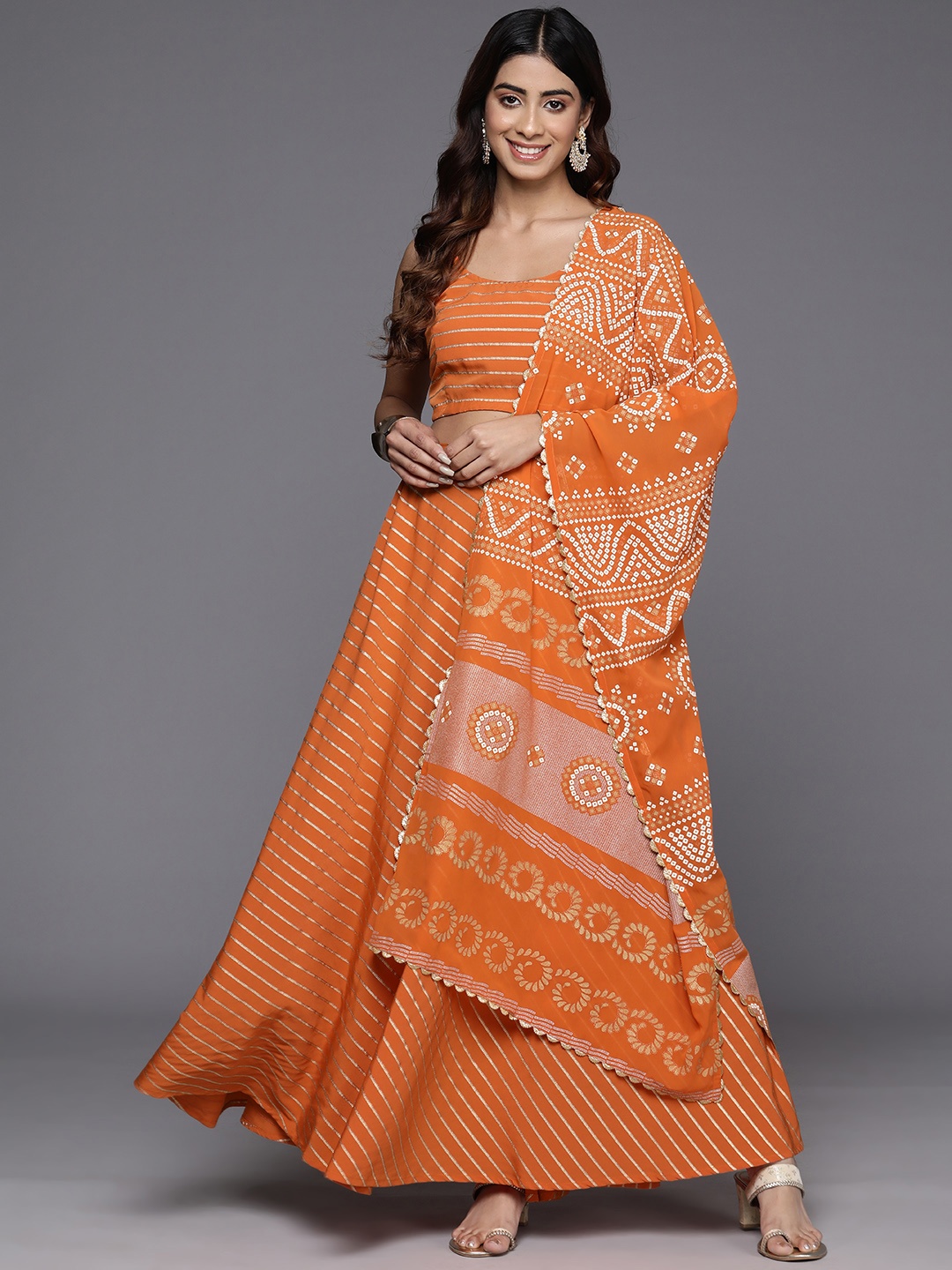 

Ahalyaa Printed Ready to Wear Lehenga & Blouse Dupatta, Orange
