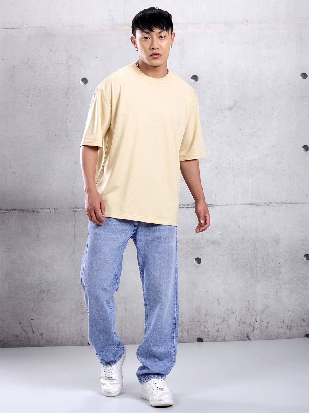

Beyoung Rounder Neck Drop-Shoulder Sleeves Oversized T-shirt, Beige