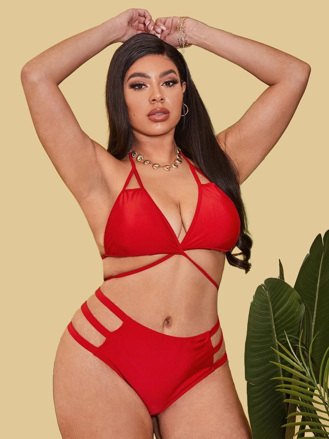 

Krelin Halter Neck Cut-Out WrapBasics Swim Bikini Set, Red