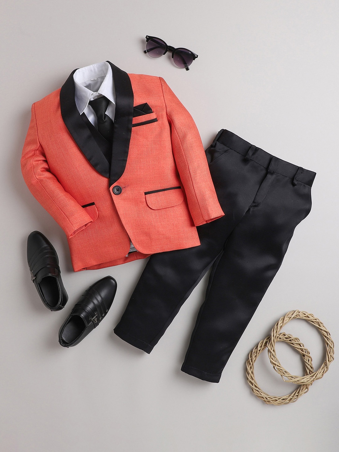 

BAESD Boys Shawl Collar Single-Breasted Silk Cotton 3 Piece Suit, Orange