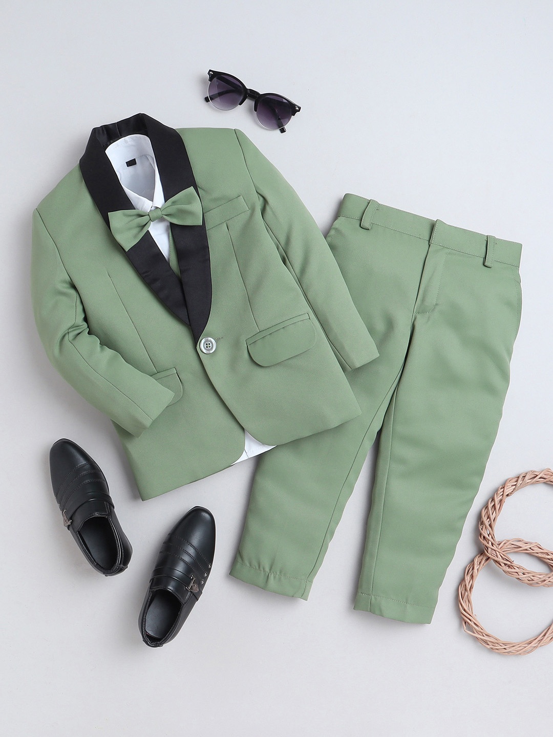 

BAESD Infant Boys Blazer & Waistcoat With Trousers Bow 4 Piece Party Suits, Green