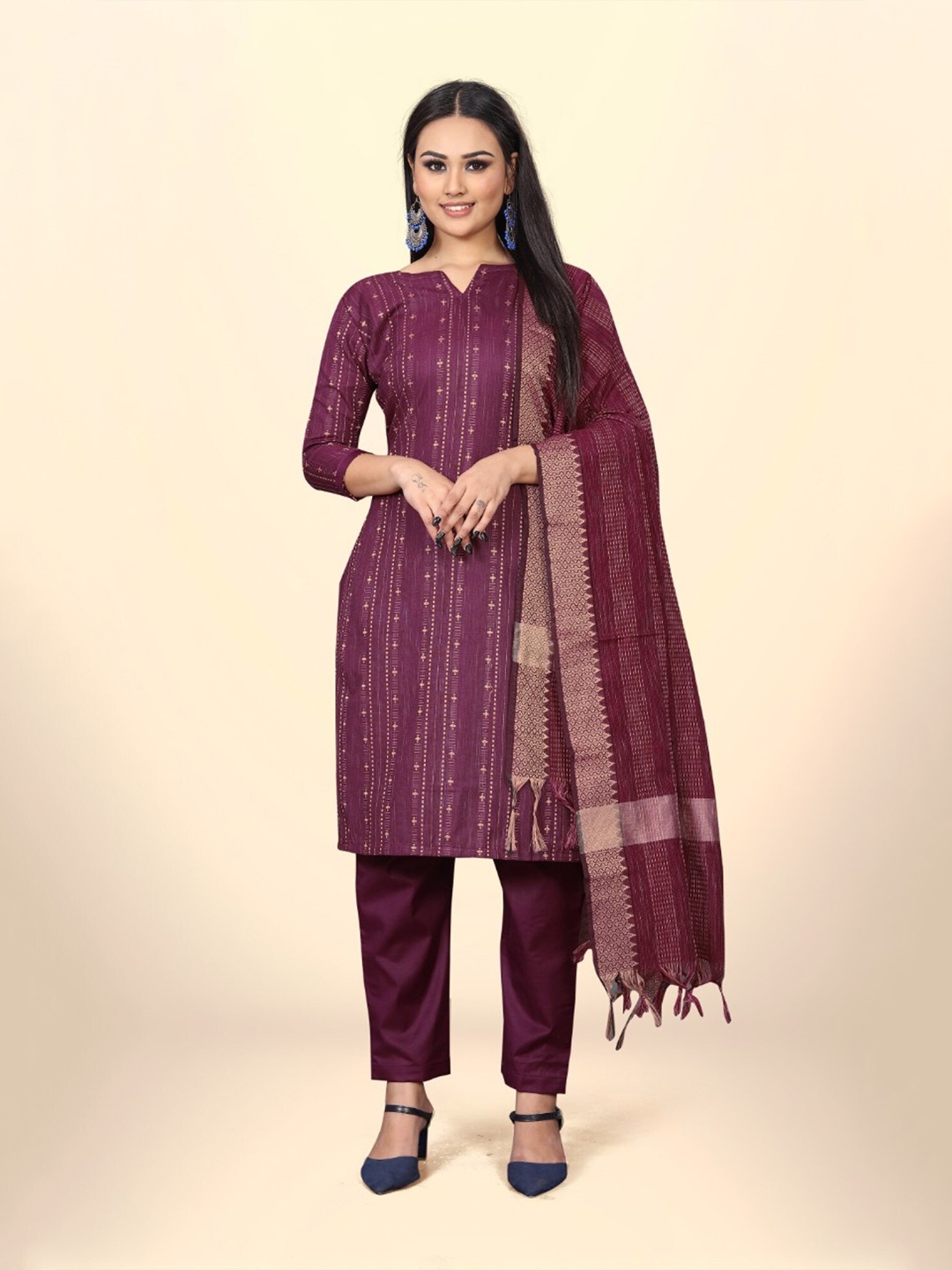 

LeeliPeeri Designer Striped Printed Unstitched Dress Material, Maroon