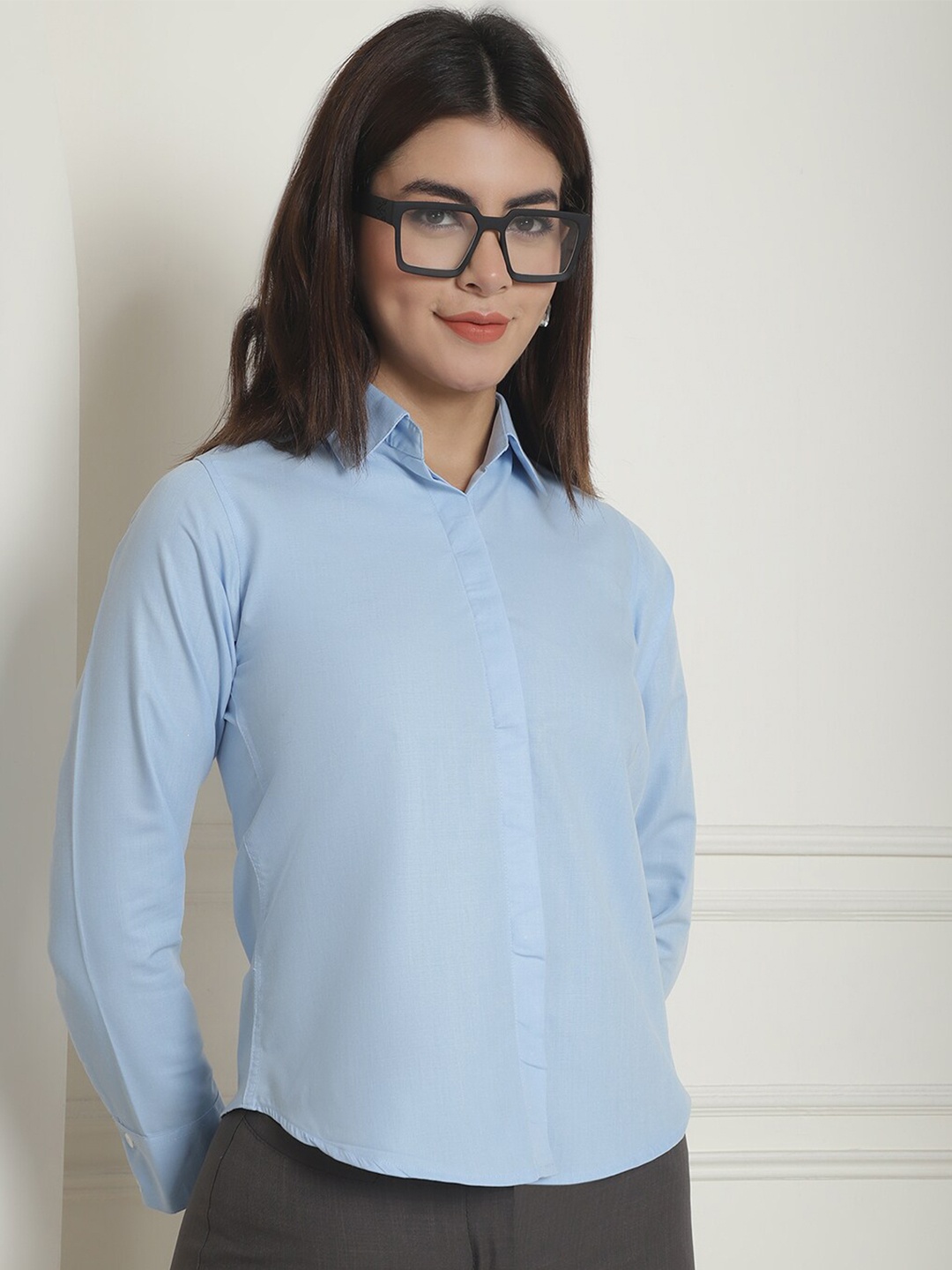 

Indian Needle Long Sleeves Shirt Style Top, Blue