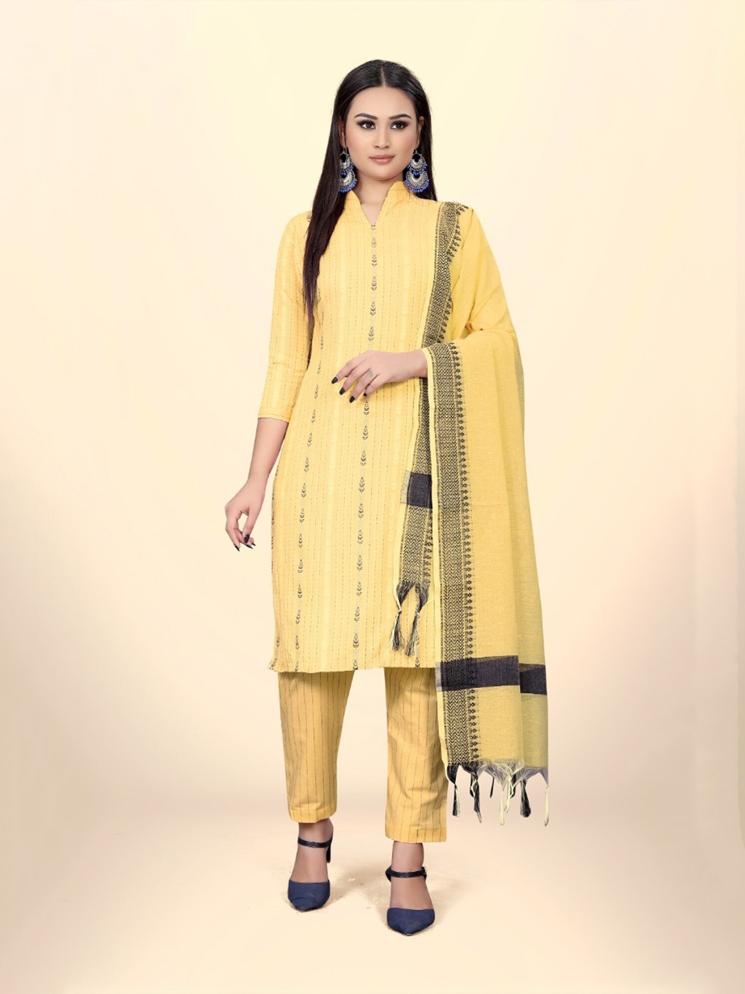 

LeeliPeeri Designer Striped Printed Unstitched Dress Material, Yellow