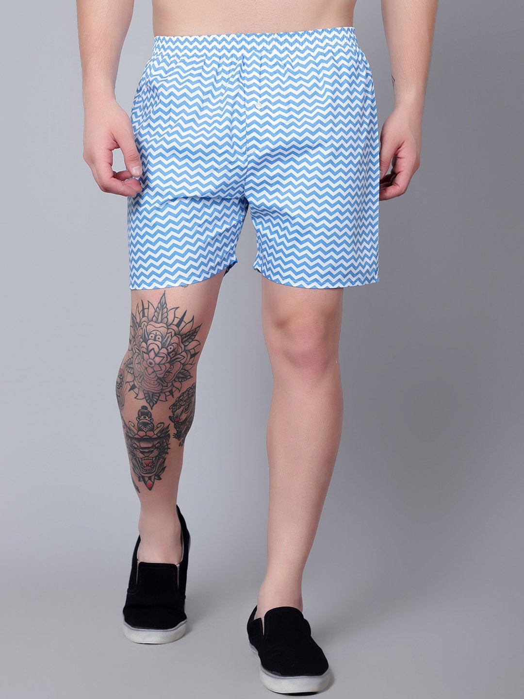 

Zombom Men Printed Pure Cotton Breathable Boxer- BOXER_2312_ZIGZAG-WHITE_S, Blue