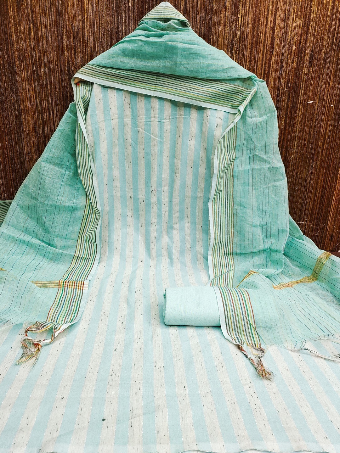 

LeeliPeeri Designer Striped Cotton Jacquard Unstitched Dress Material, Teal