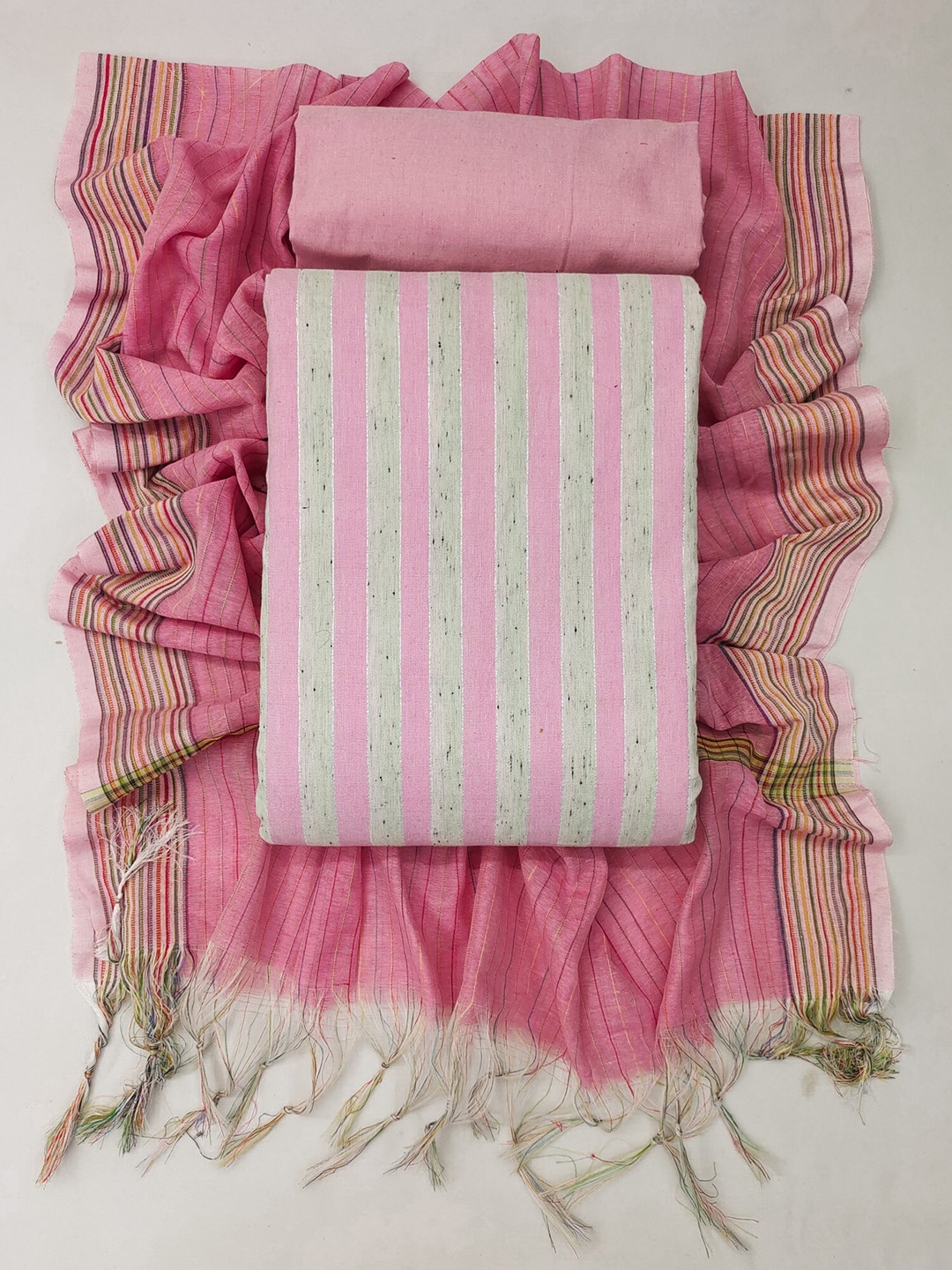 

LeeliPeeri Designer Striped Unstitched Dress Material, Pink