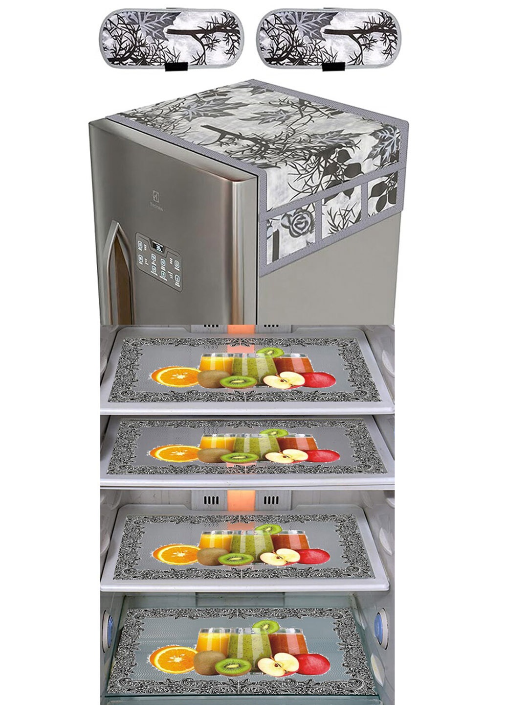 

Dakshya Industries Grey & Yellow 6 Pieces Printed Refrigerator Covers & Mats