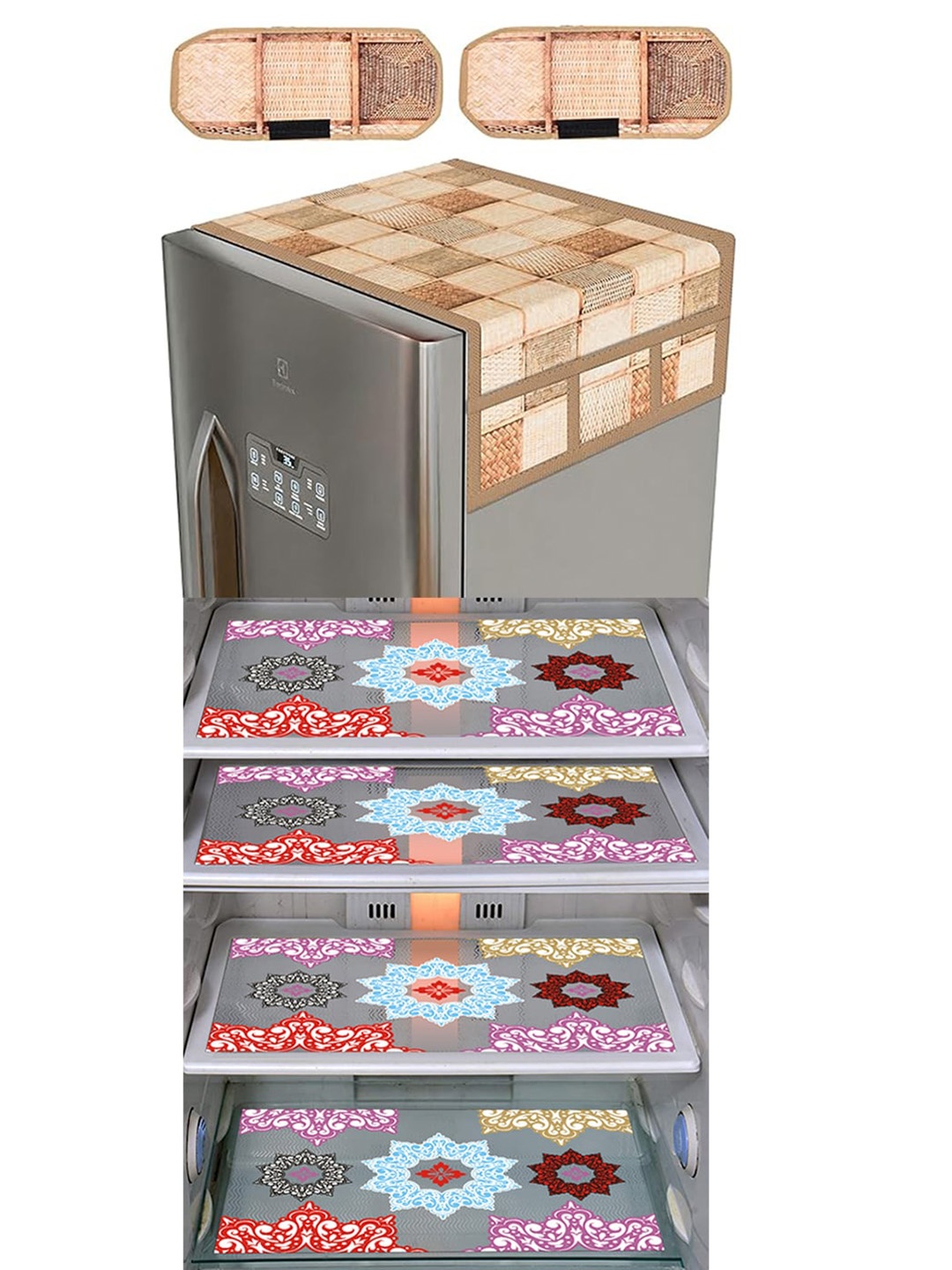 

Dakshya Industries Grey & Brown 6 Pieces Printed Refrigerator Covers & Mats