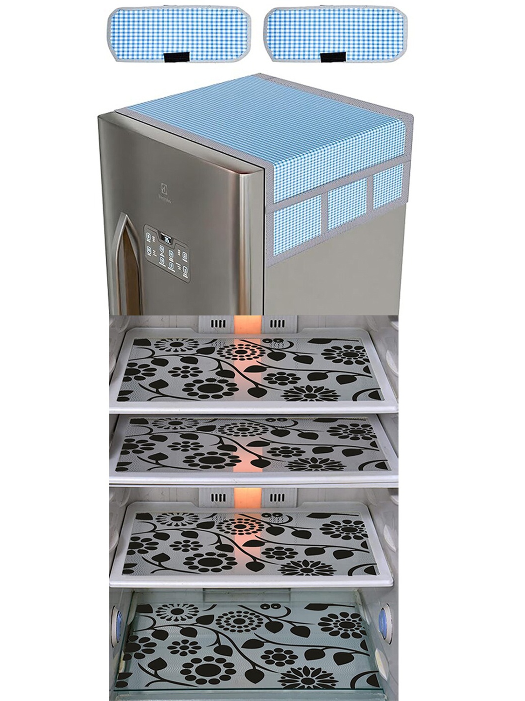 

Dakshya Industries Transparent & Blue 6Pcs Printed Fridge Top Cover Handle Covers & Mats