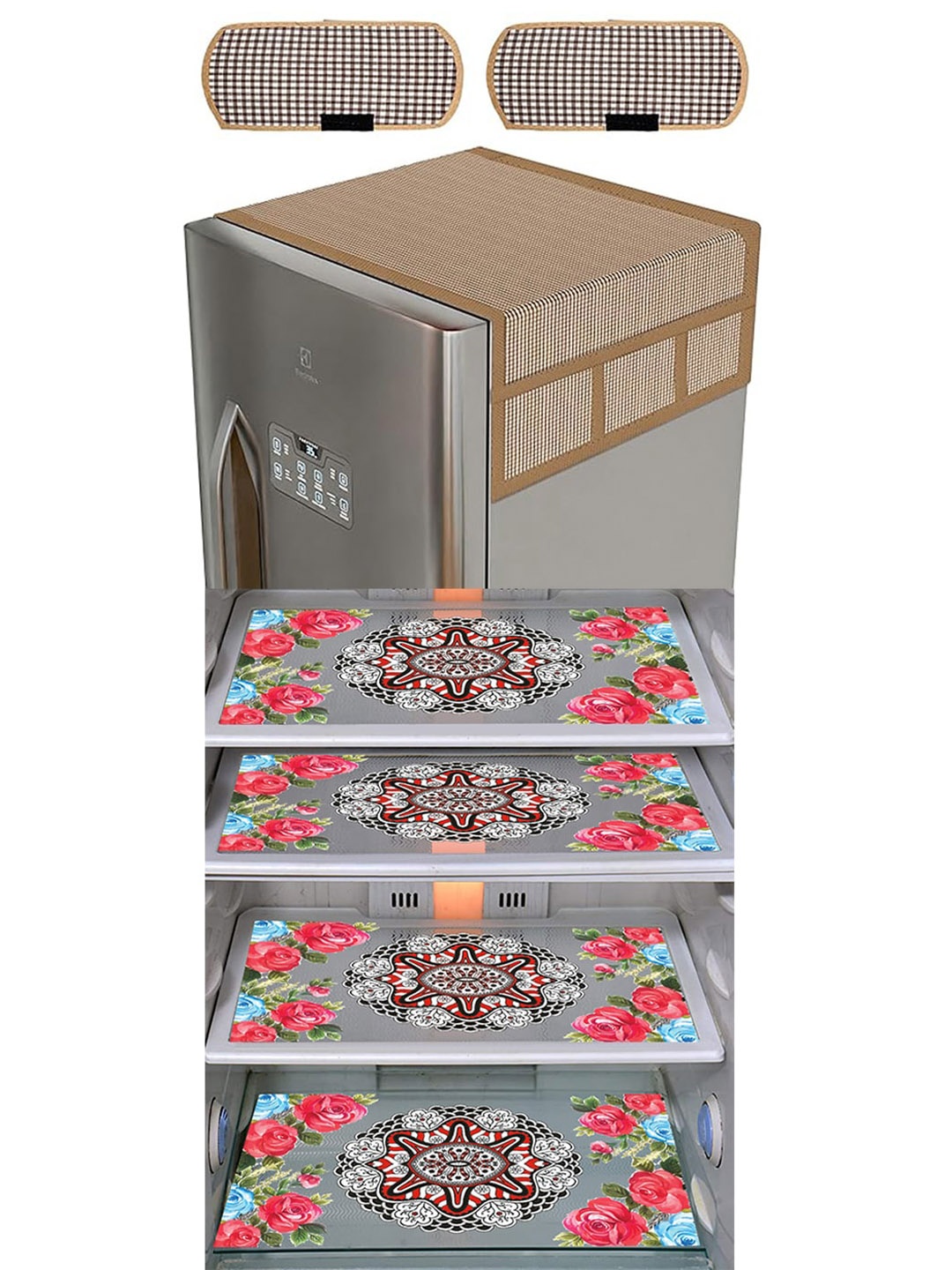 

Dakshya Industries Pink & Brown 6Pcs Printed Fridge Top Cover Handle Covers & Mats