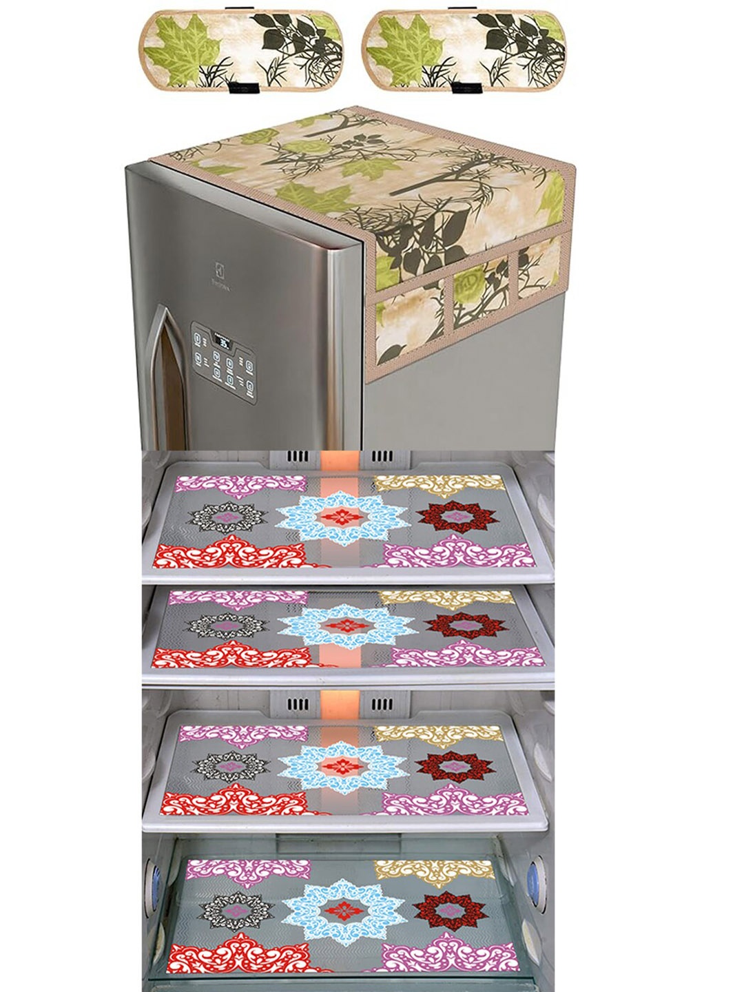 

Dakshya Industries Transparent & Beige 6Pcs Printed Fridge Top Cover Handle Covers & Mats