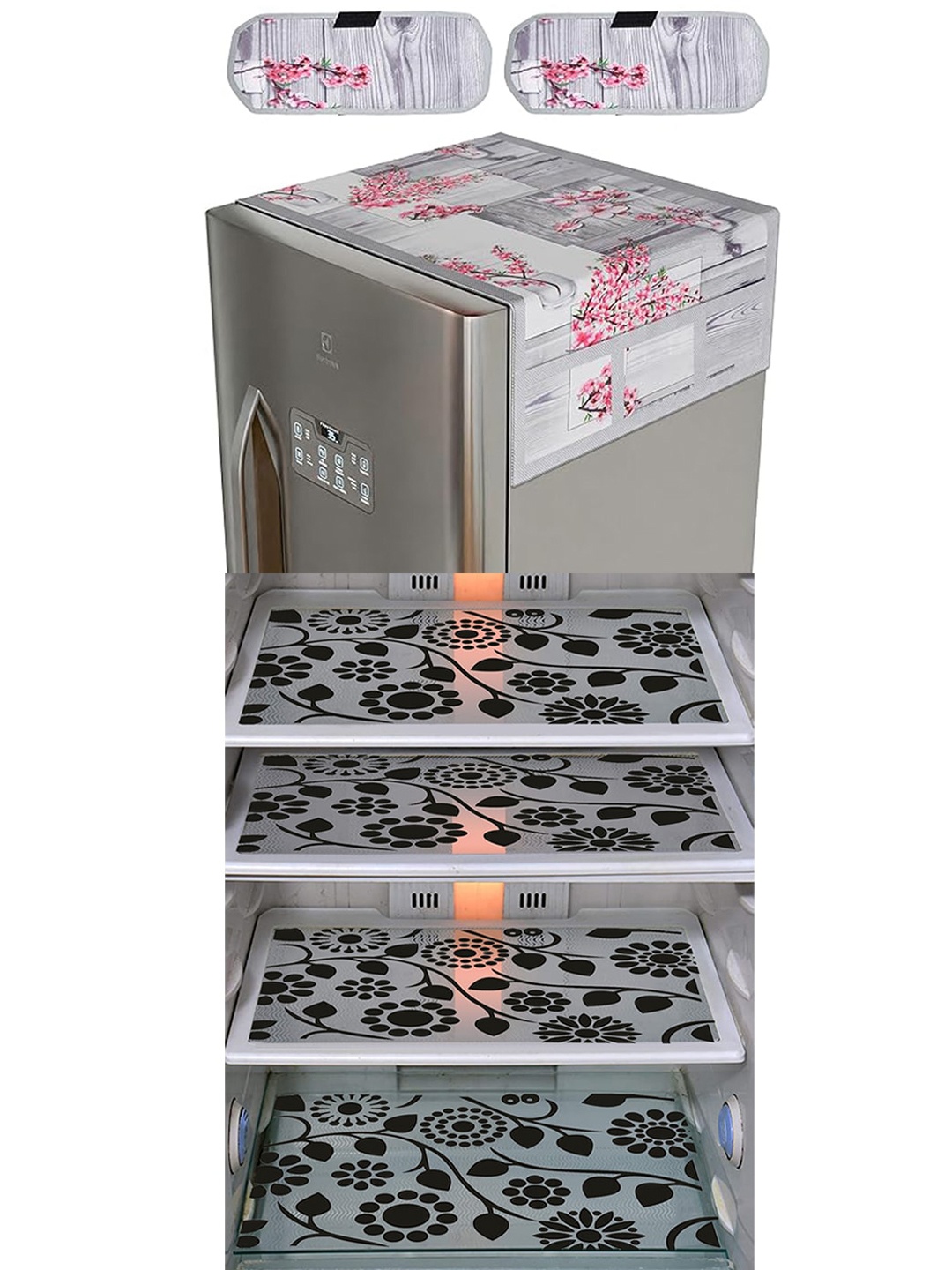 

Dakshya Industries Transparent 6 Pieces Printed Fridge Top Cover, Handle Covers & Mats