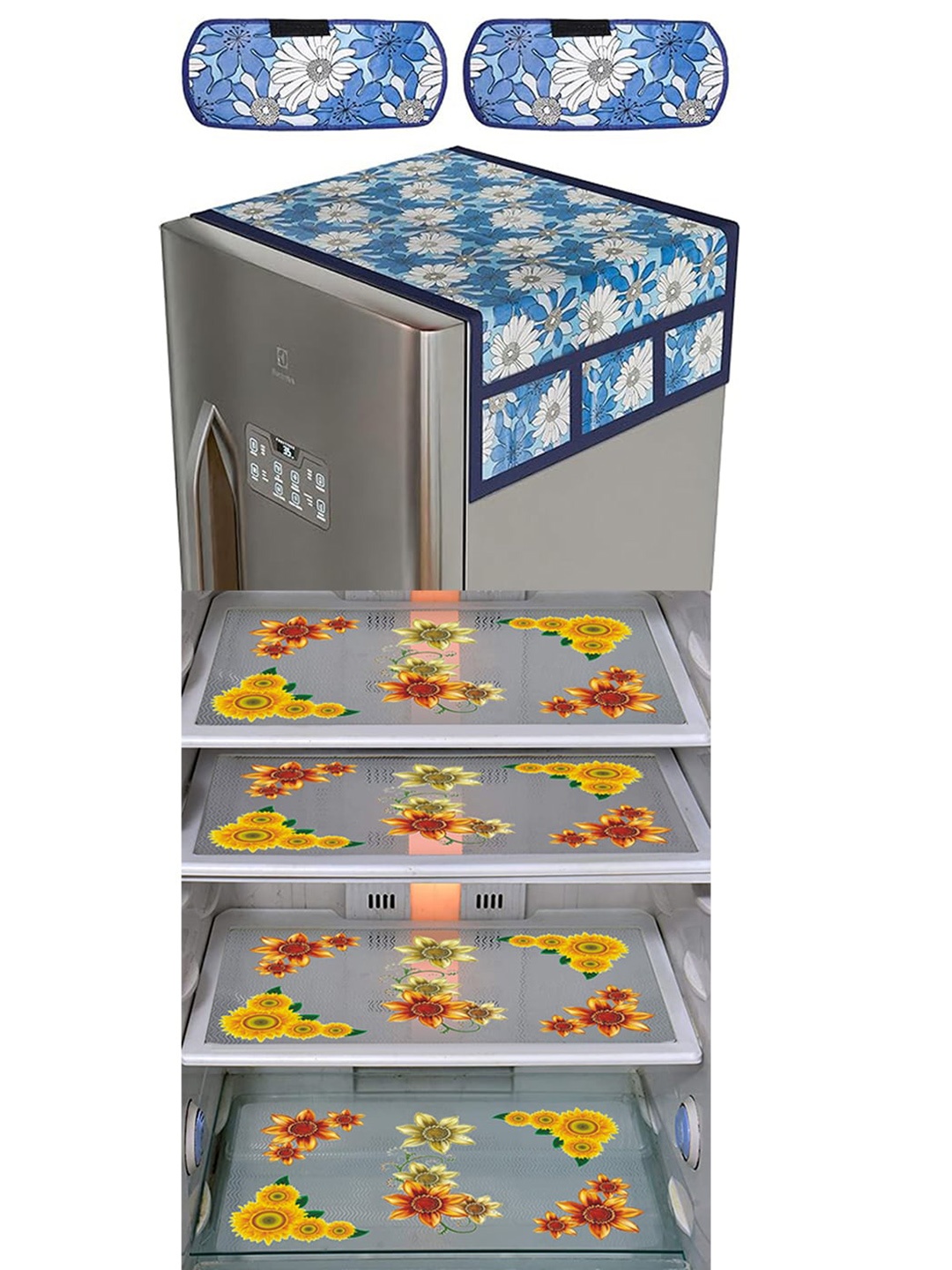 

Dakshya Industries Yellow & Blue 6 Pieces Printed Fridge Top Cover, Handle Covers & Mats