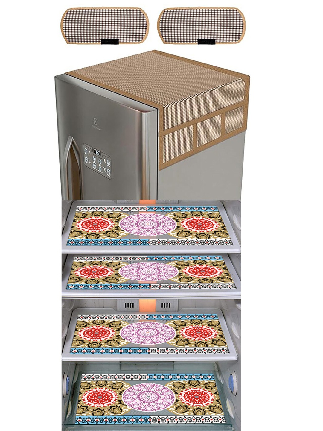 

Dakshya Industries Brown & Pink 6 Pieces Printed Refrigerator Appliance Covers