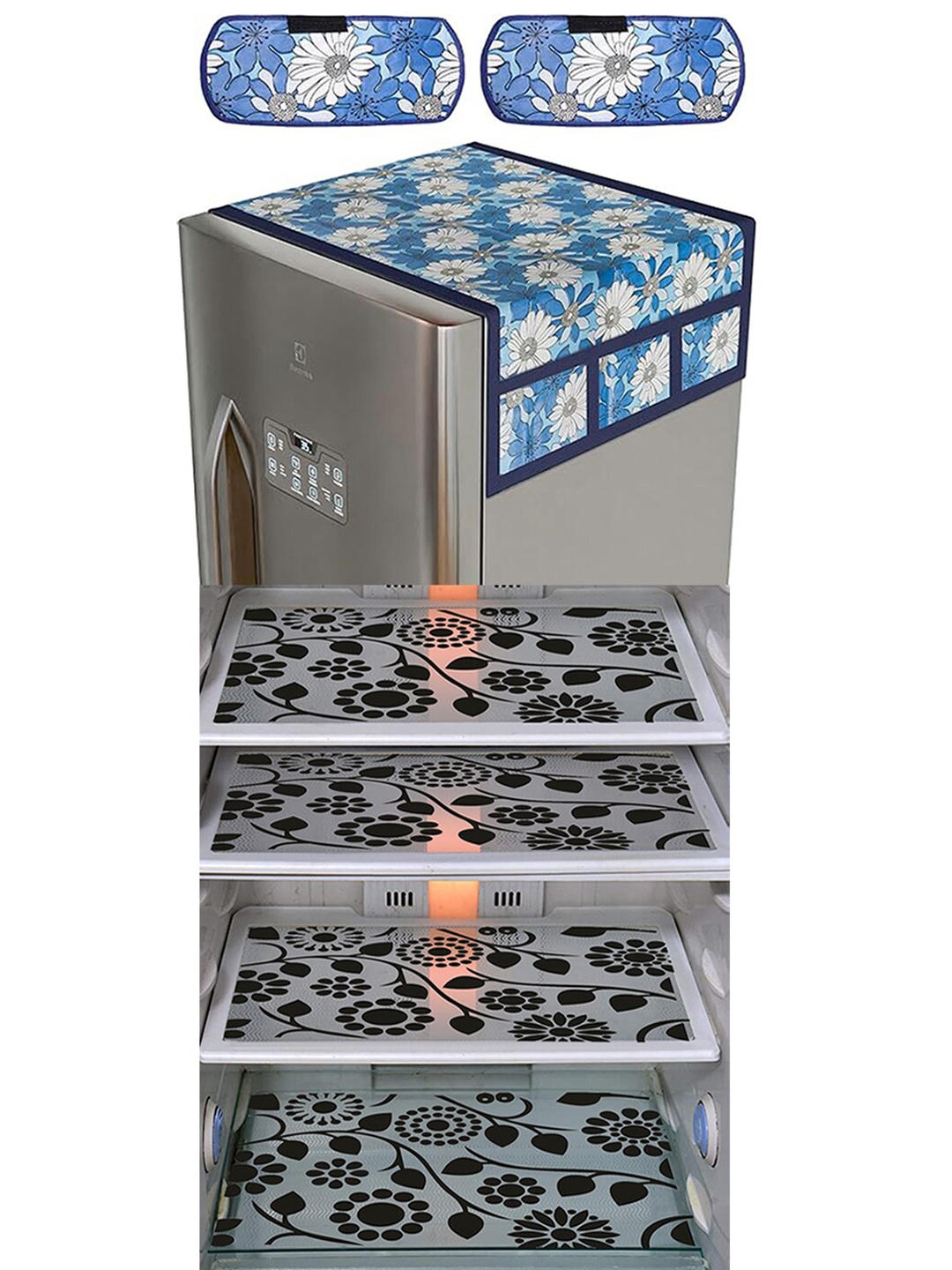 

Dakshya Industries Transparent & Blue 7 Pieces Printed Fridge Covers & Mats