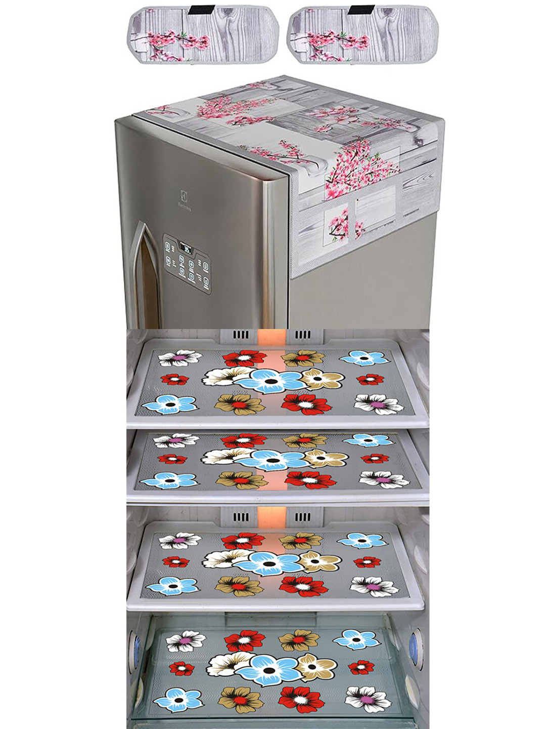 

Dakshya Industries Grey & Pink 7 Pieces Printed Refrigerator Appliance Covers