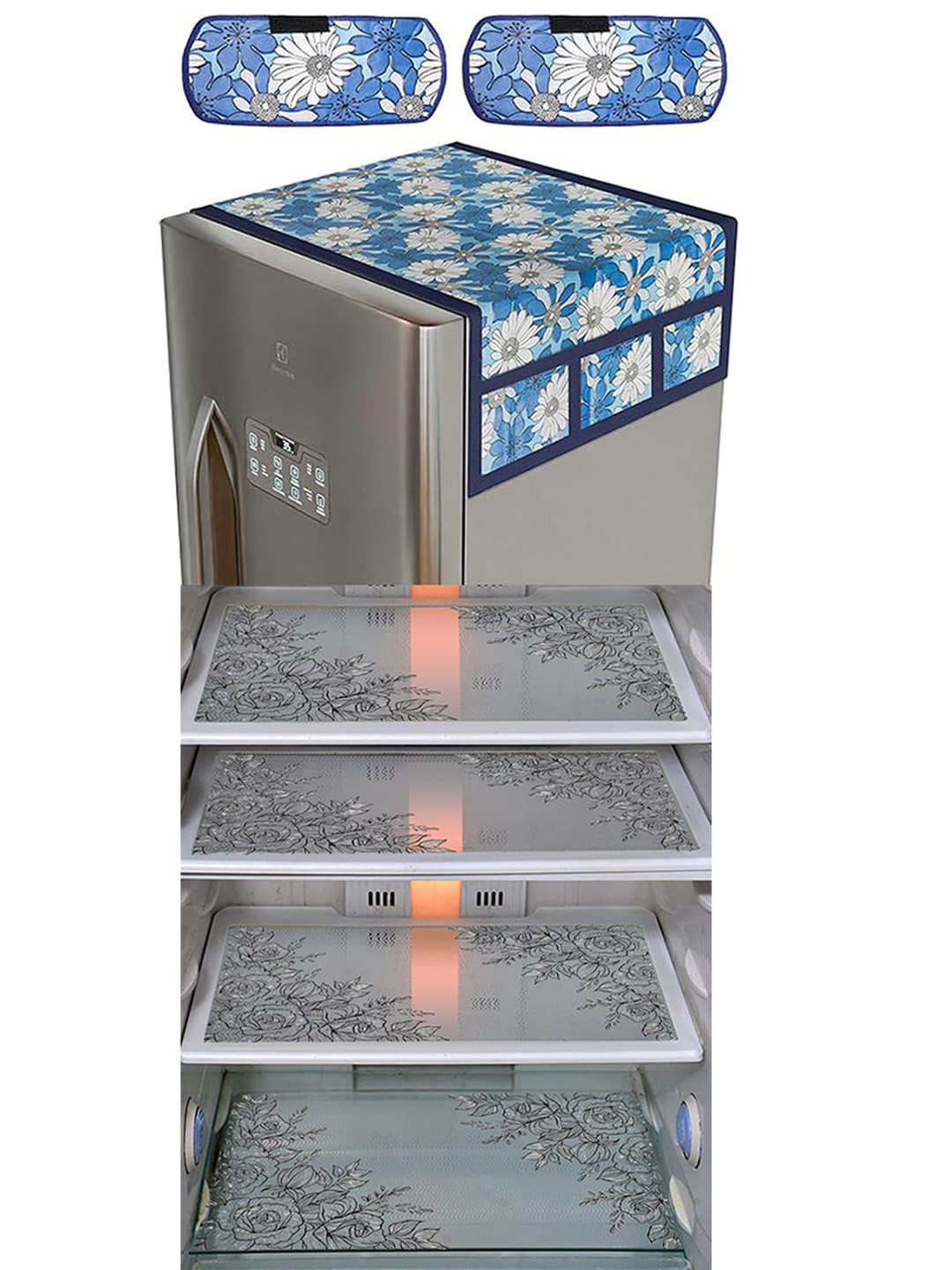 

Dakshya Industries White & Blue 7 Pcs Printed Refrigerator Appliance Covers