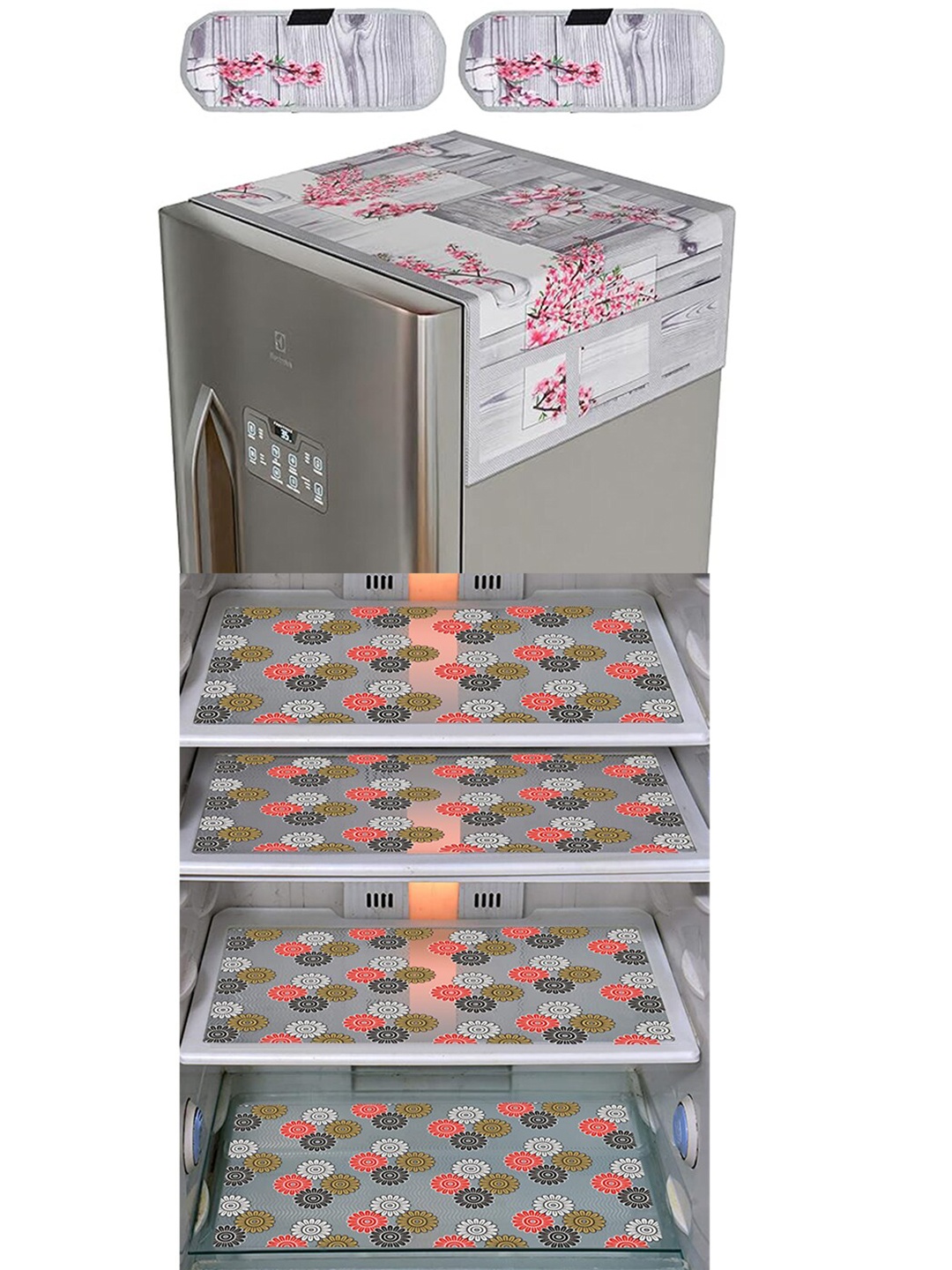 

Dakshya Industries Grey & Pink 7 Pieces Printed Refrigerator Appliance Covers