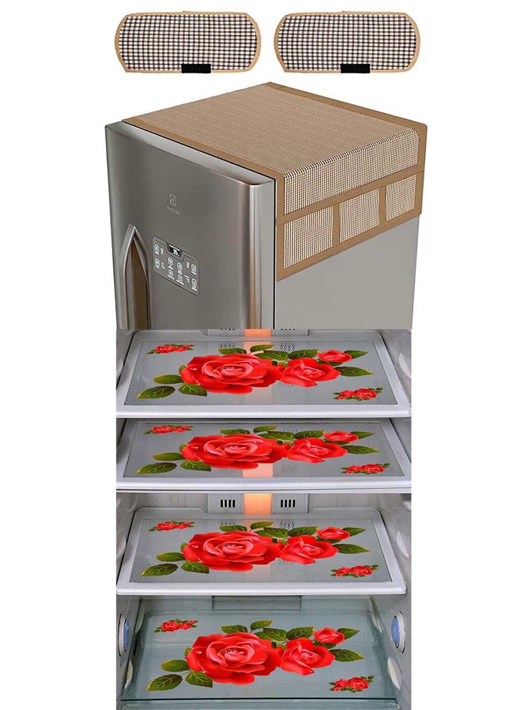 

Dakshya Industries Beige & Red 7 Pieces Printed Refrigerator Appliance Covers