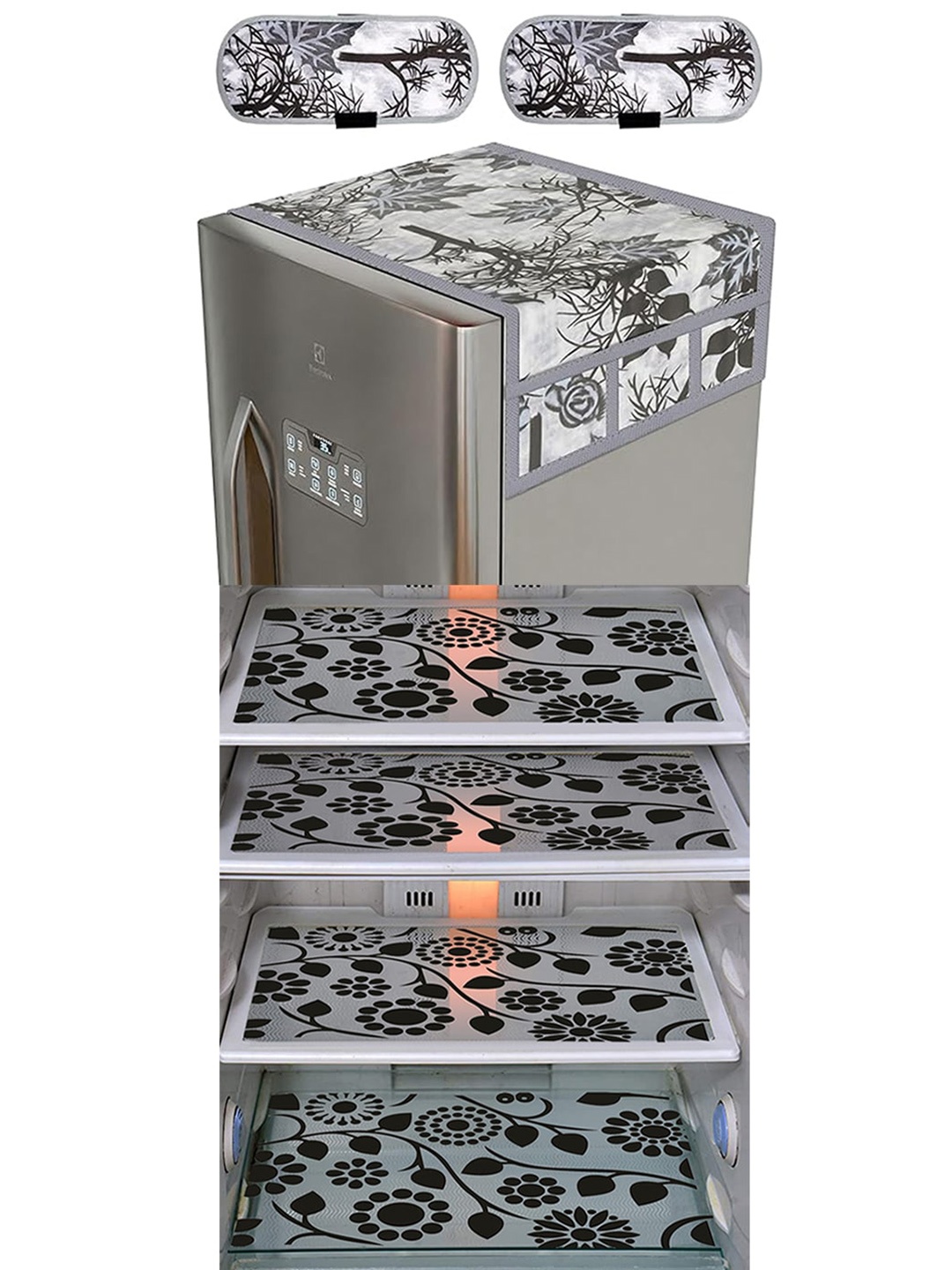 

Dakshya Industries Transparent & Black 7 Pieces Printed Refrigerator Appliance Covers