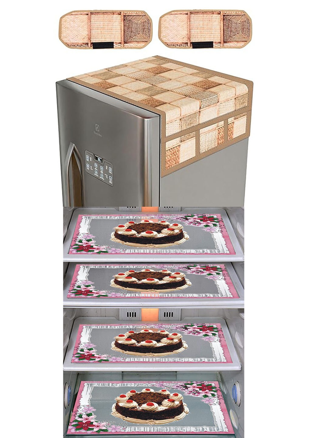 

Dakshya Industries Brown & Pink 7 Pieces Printed Refrigerator Appliance Covers