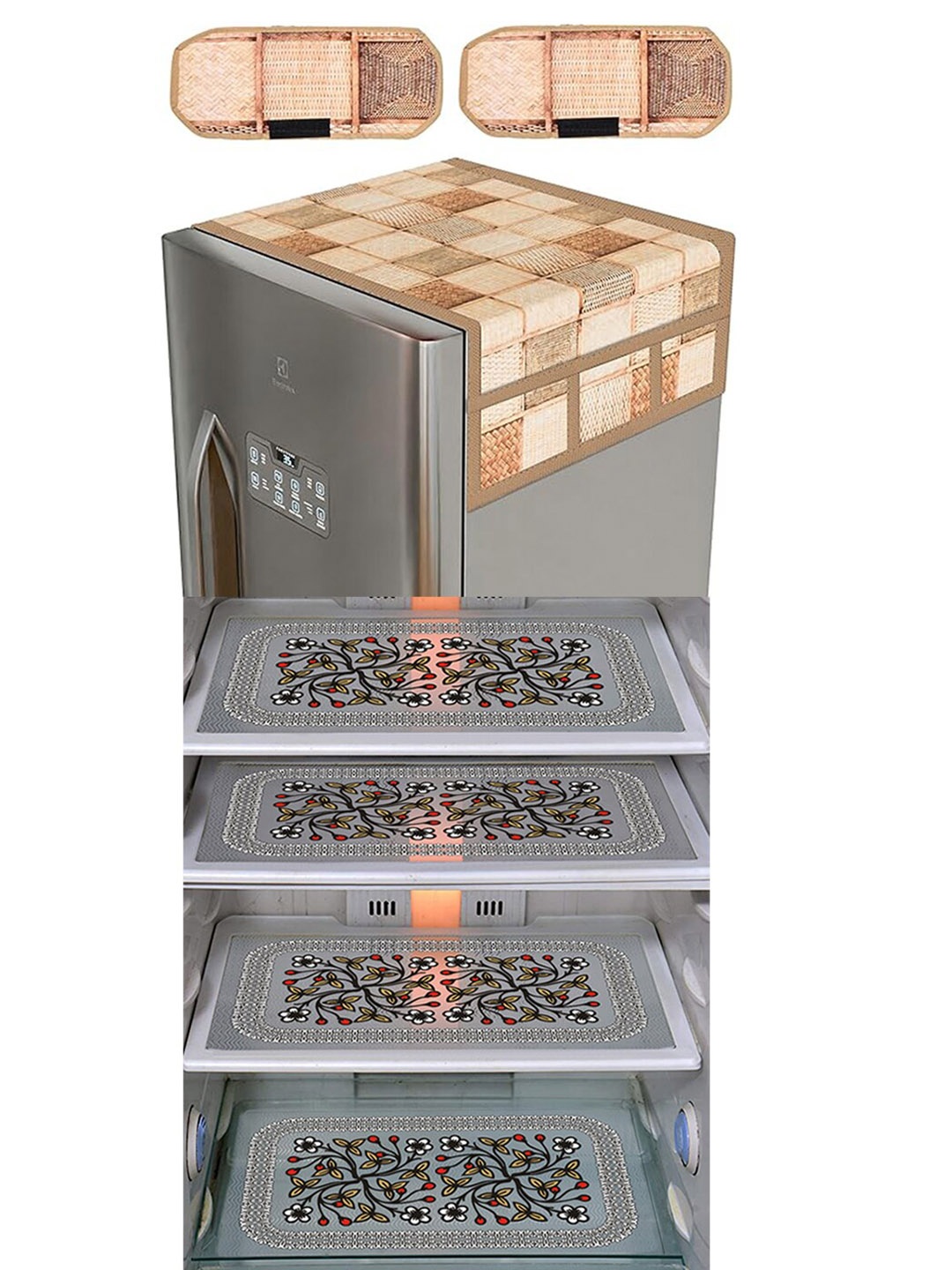 

Dakshya Industries 7-Pcs Black & Beige Printed Refrigerator Appliance Covers