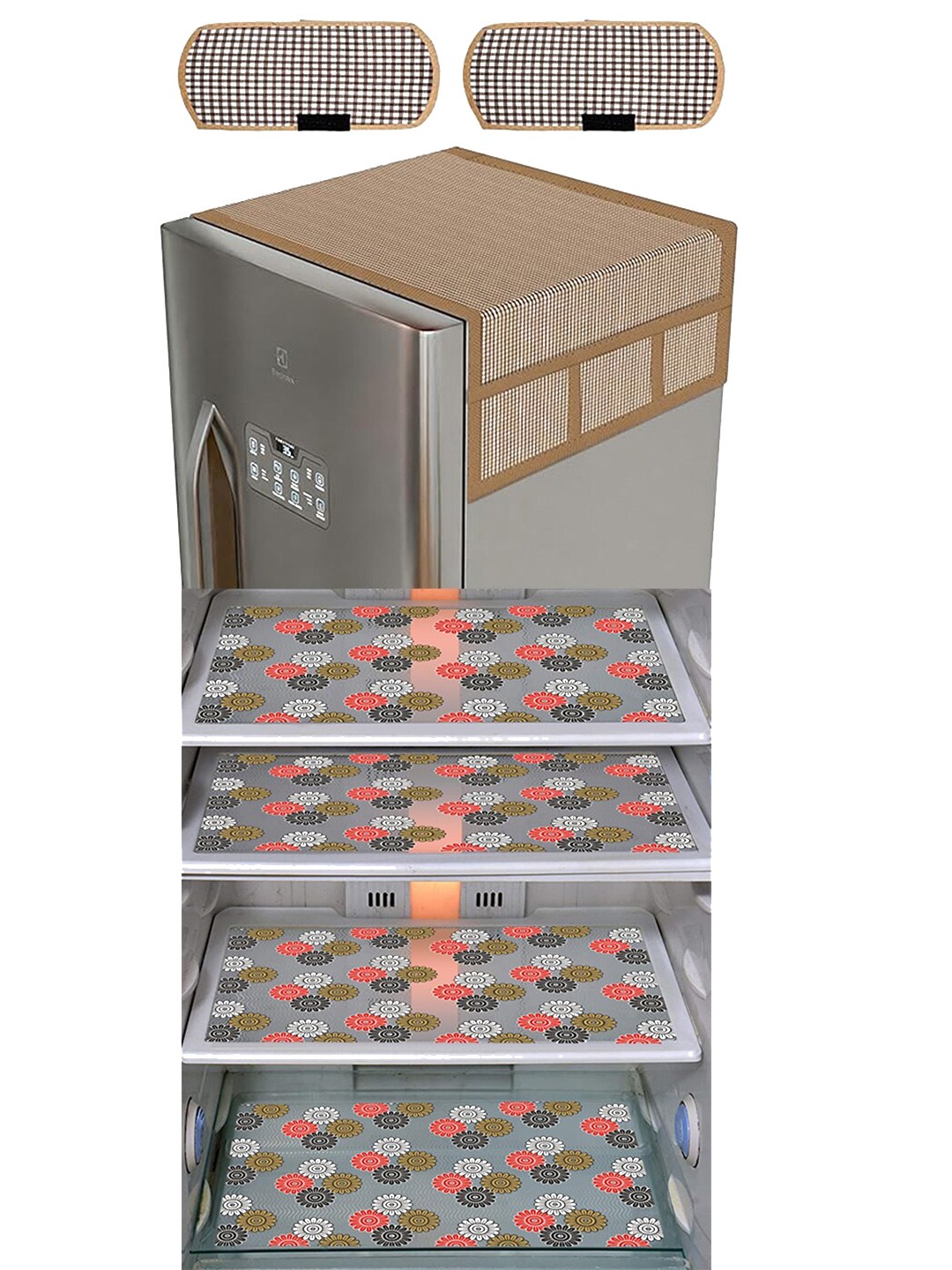 

Dakshya Industries 7 Pieces Brown & Pink Printed Refrigerator Appliance Covers