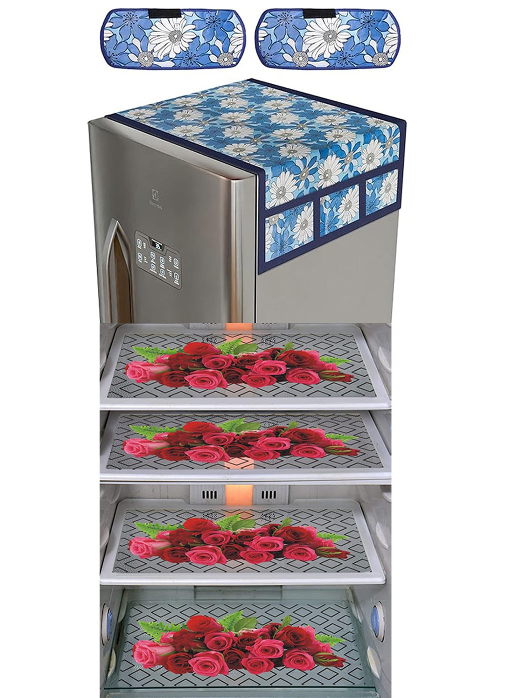 

Dakshya Industries Maroon & Blue 7 Pcs Printed Refrigerator Appliance Covers