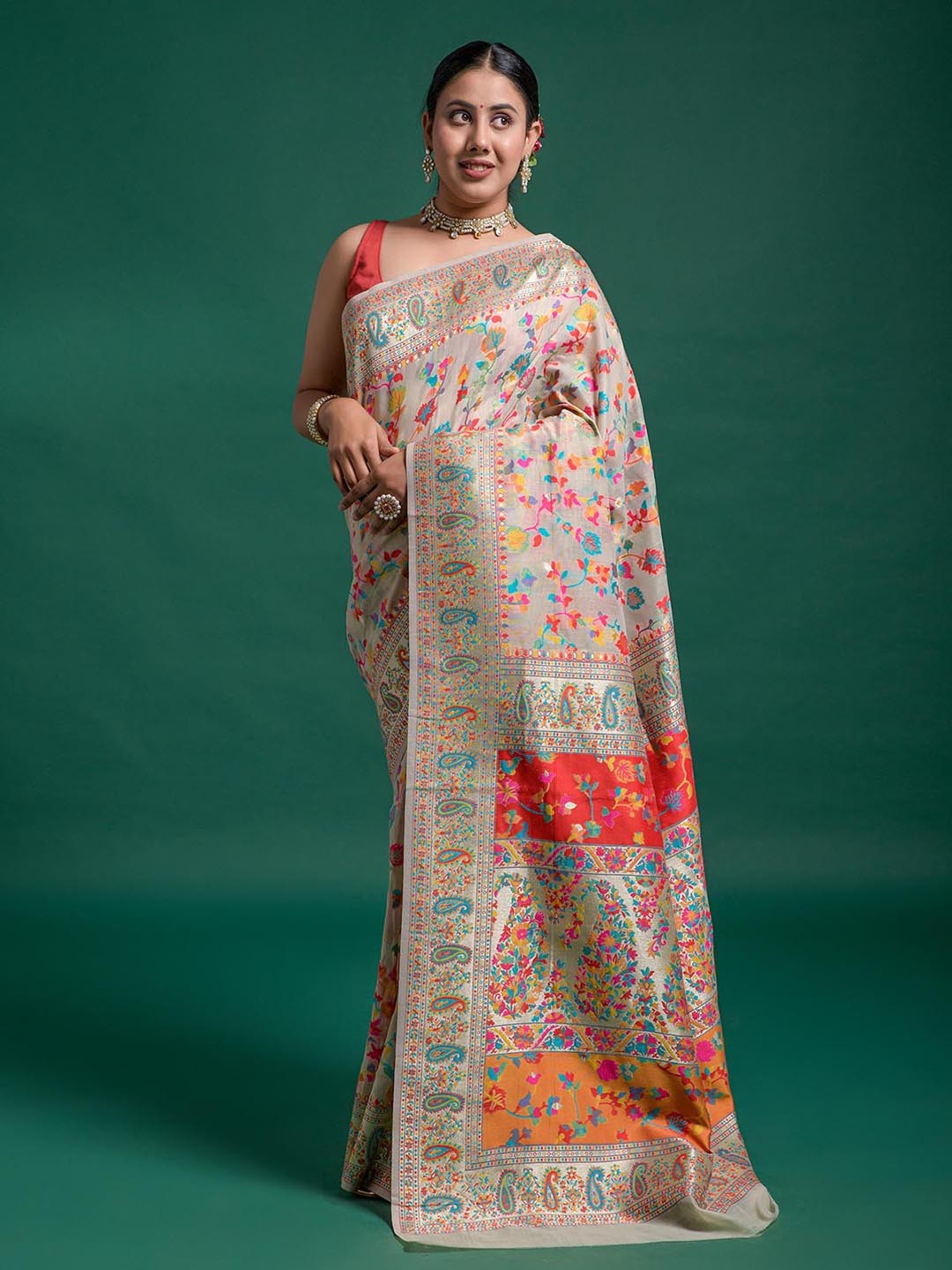

GLORYANCE Floral Woven Design Banarasi Saree, Grey
