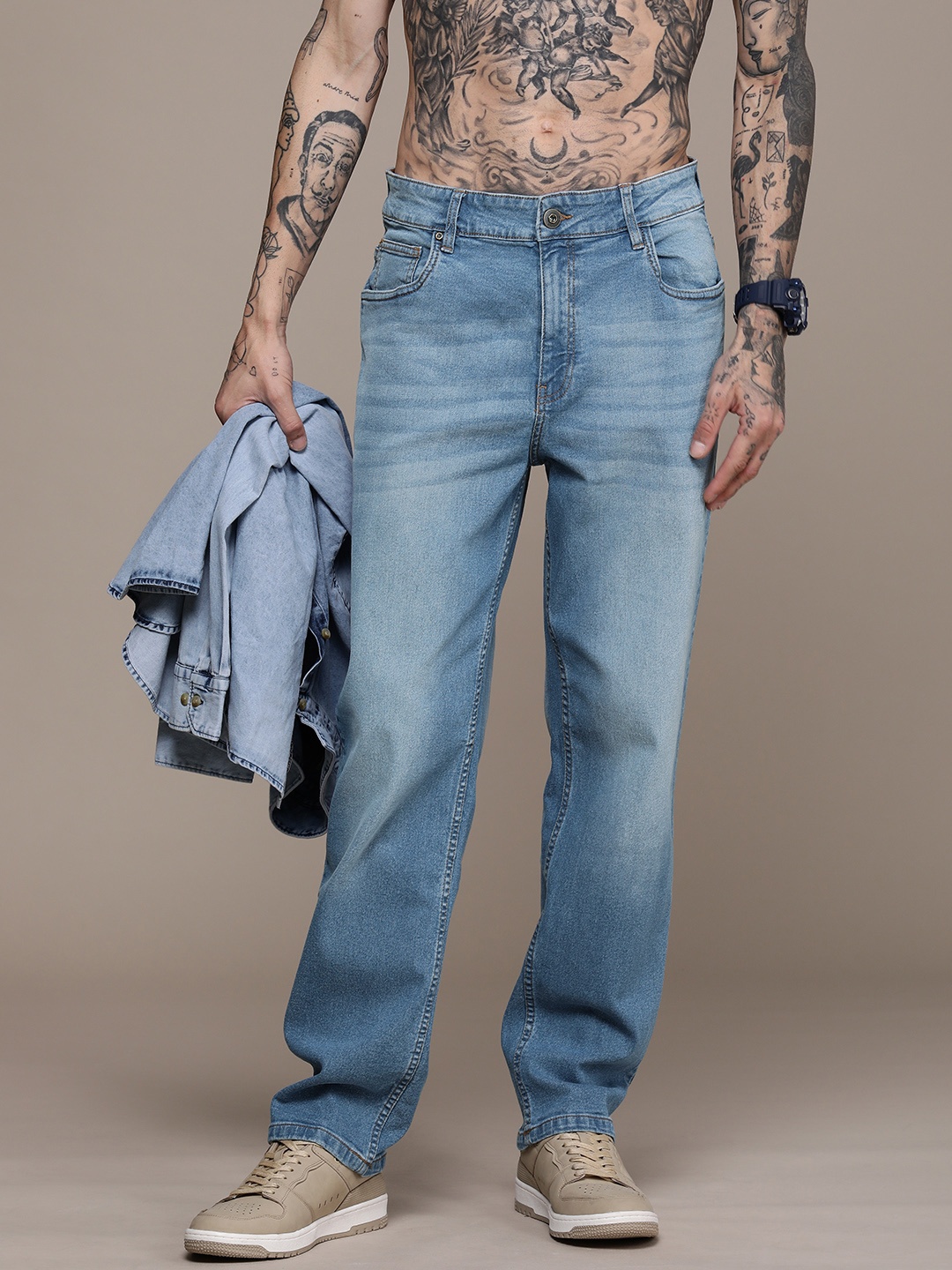 

Roadster Men Straight Fit Heavy Fade Jeans, Blue