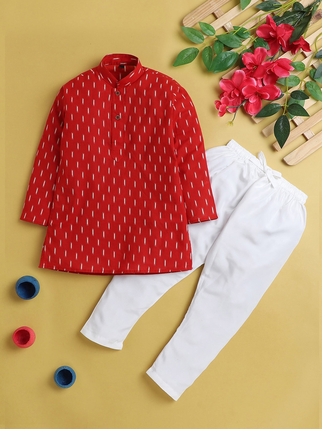 

BAESD Boys Geometric Printed Straight Kurta with Pyjamas, Red