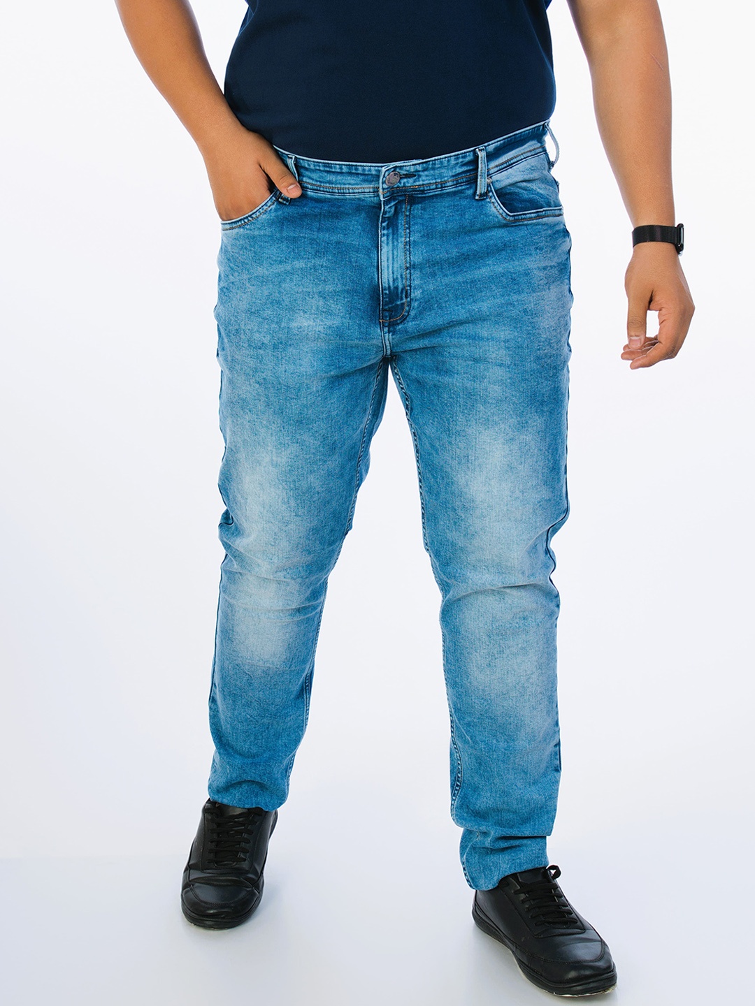 

UNSIZED Plus Size Men Comfort Fit Heavy Fade Stretchable Jeans, Blue