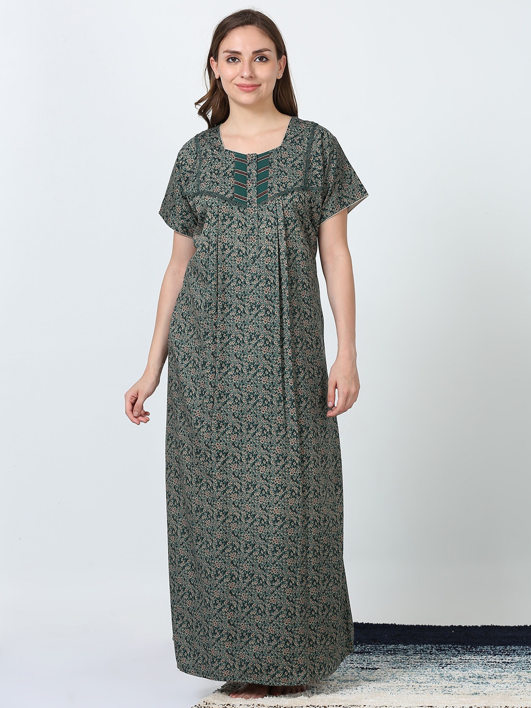 

9shines Label Floral Printed Lace Maxi Nightdress, Green