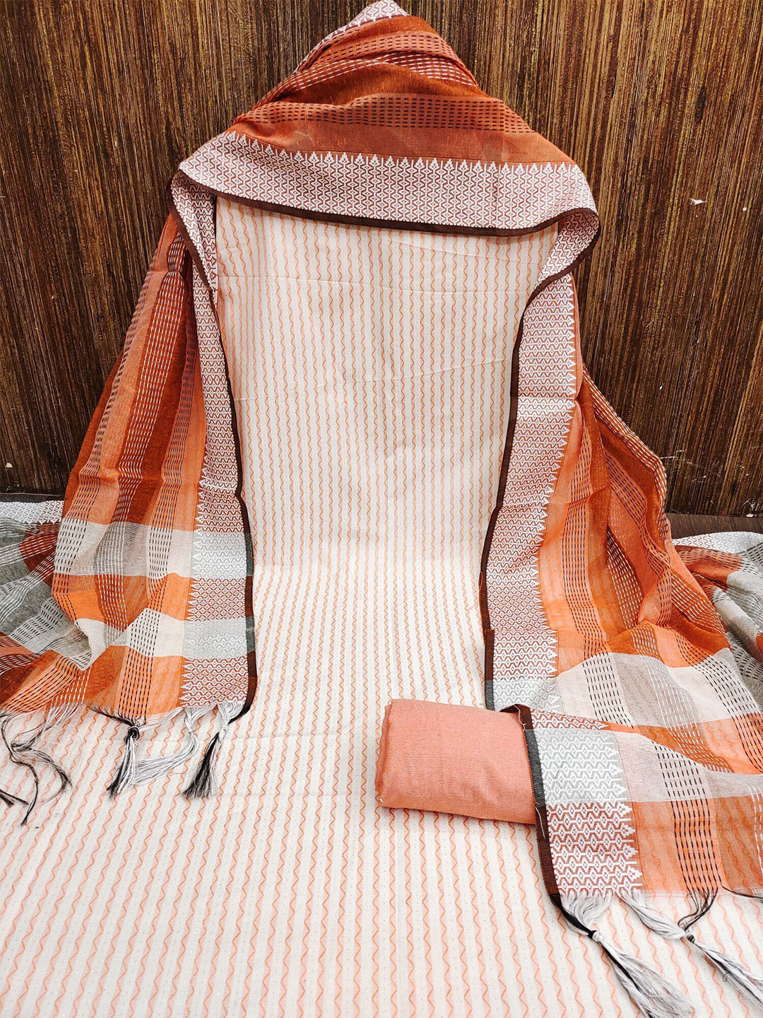 

LeeliPeeri Designer Striped Unstitched Dress Material, Orange