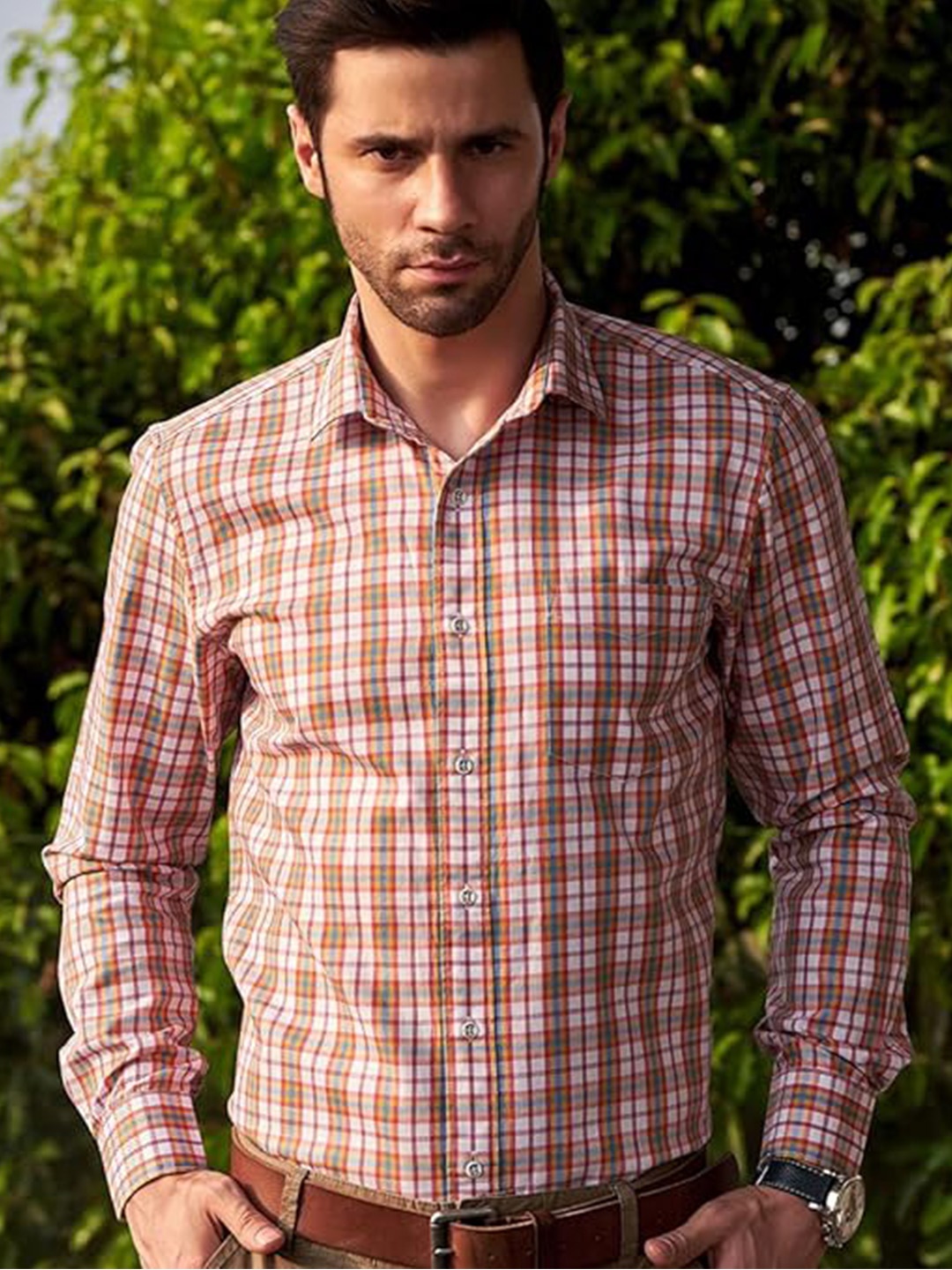 

BWOLVES Tartan Checked Casual Shirt, Beige