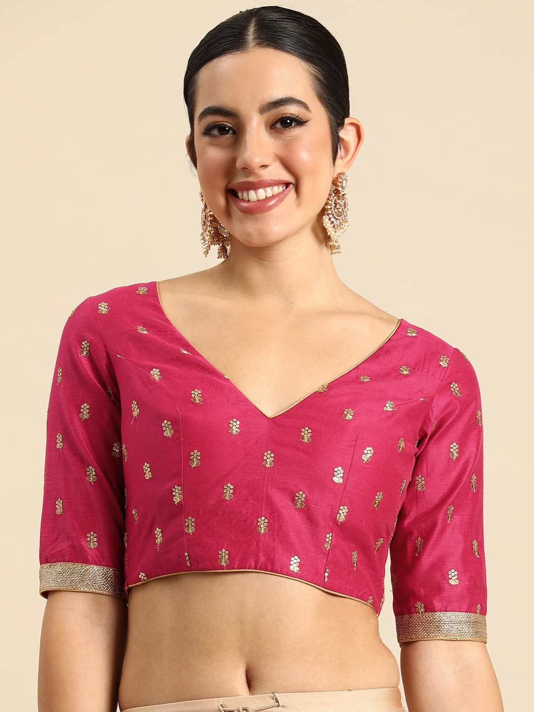 

Ethnovog Embroidered Sequinned Saree Blouse, Pink
