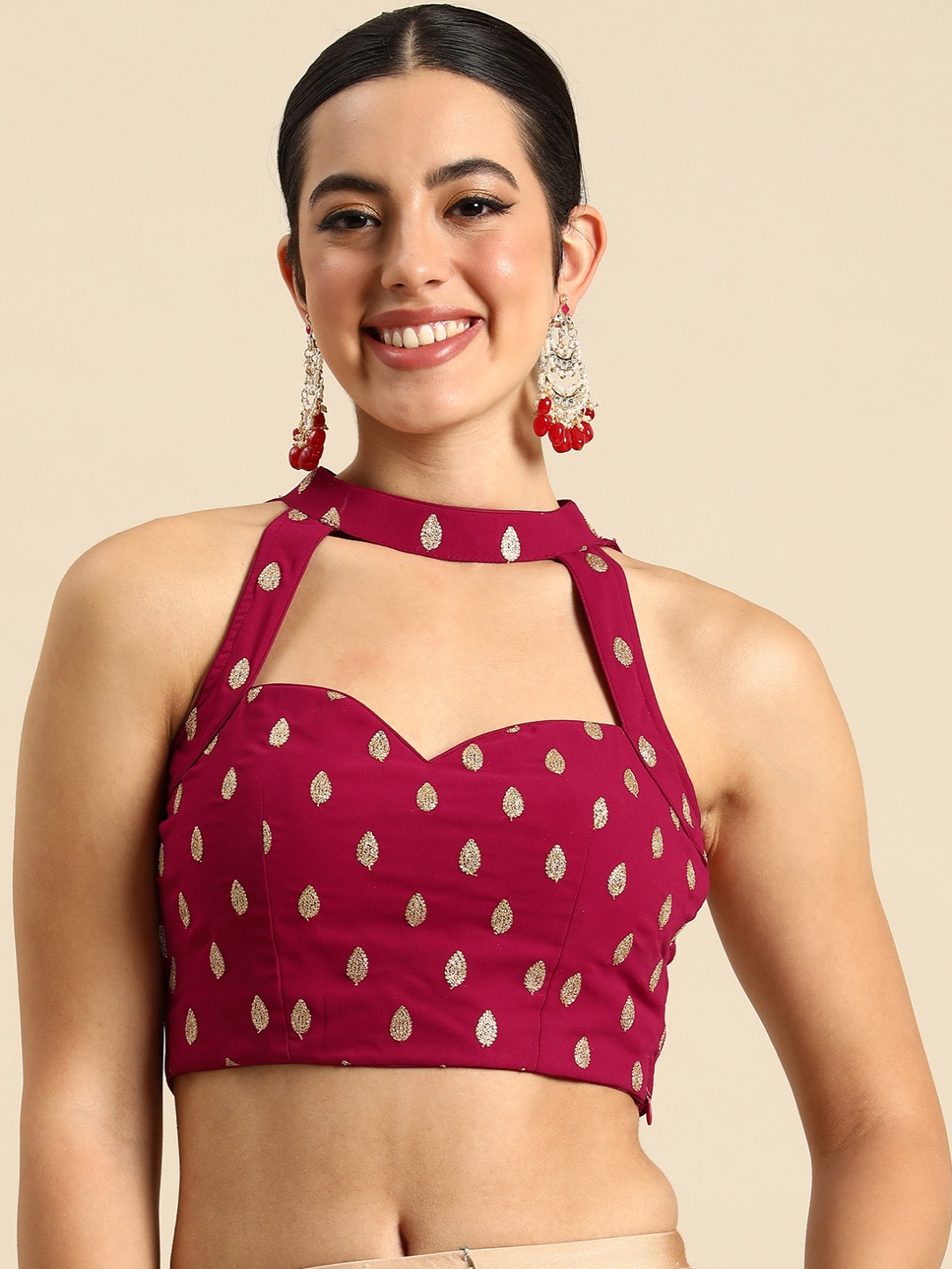 

Ethnovog Embroidered Georgette Saree Blouse, Magenta