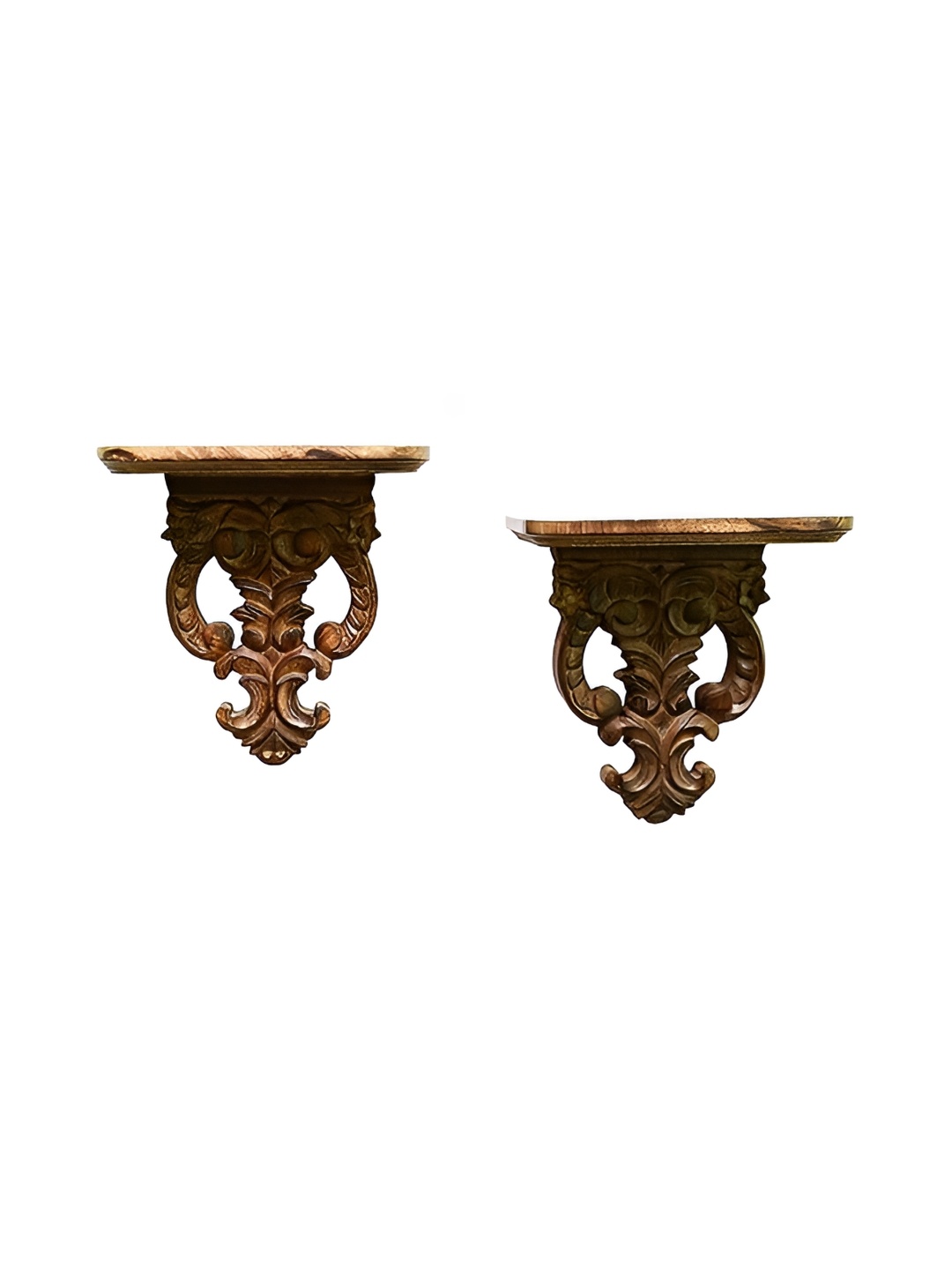 

woodenclave 2 Pcs Textured Wooden Basic Wall Shelves, Brown